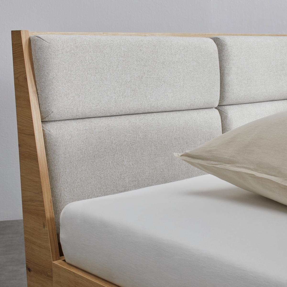 ŁÓŻKO TAPICEROWANE DORMIO - kolor dębowy/czarny, Modern, metal/drewno (180/200cm) - Bessagi Home