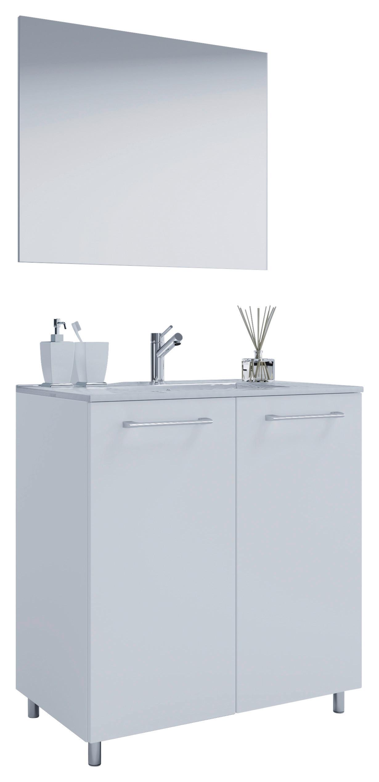 Kopalnica Gilos, Bela - bela/barve aluminija, Moderno, kovina/leseni material (80cm) - MID.YOU