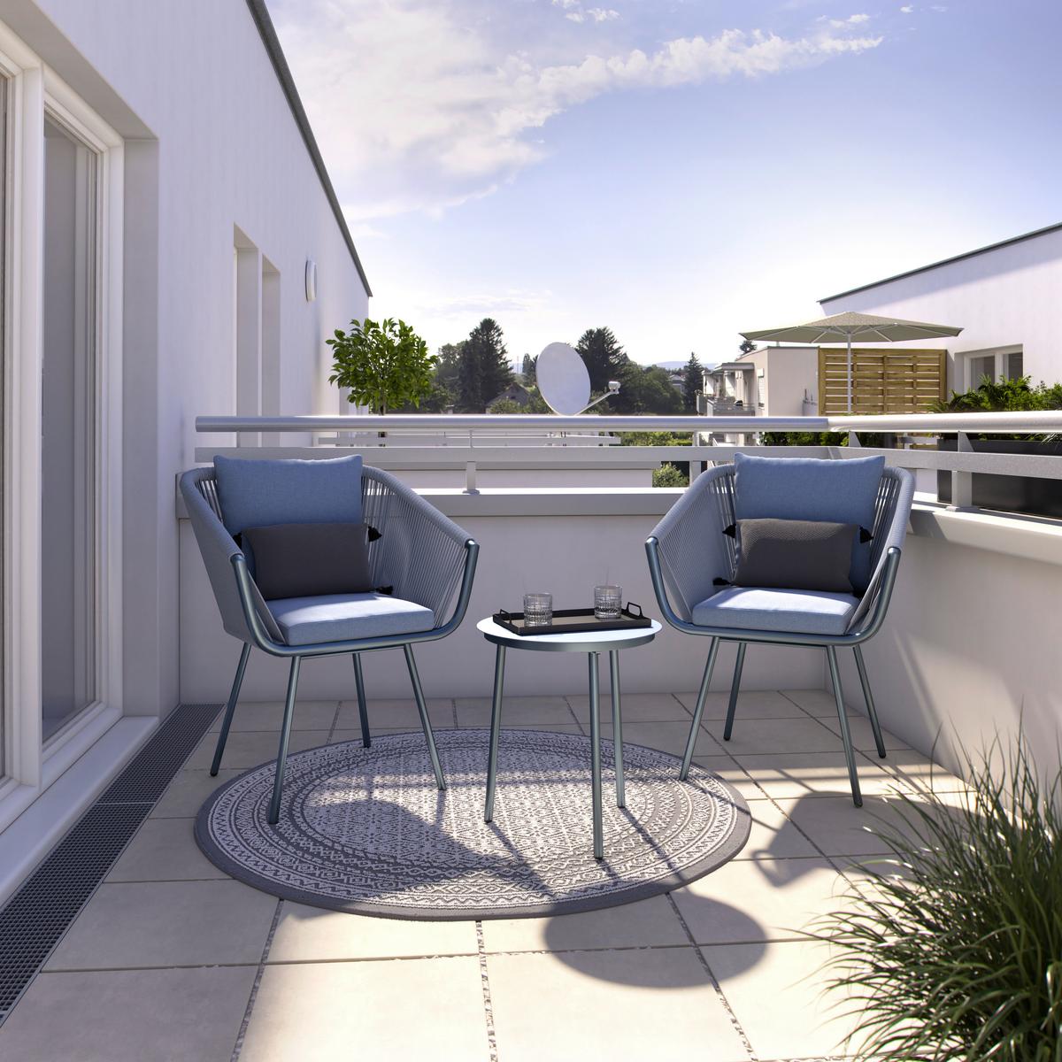 Balkonset Juri in Anthrazit/Hellgrau - Anthrazit/Hellgrau, Modern, Kunststoff/Textil (60/79/64cm) - Mömax