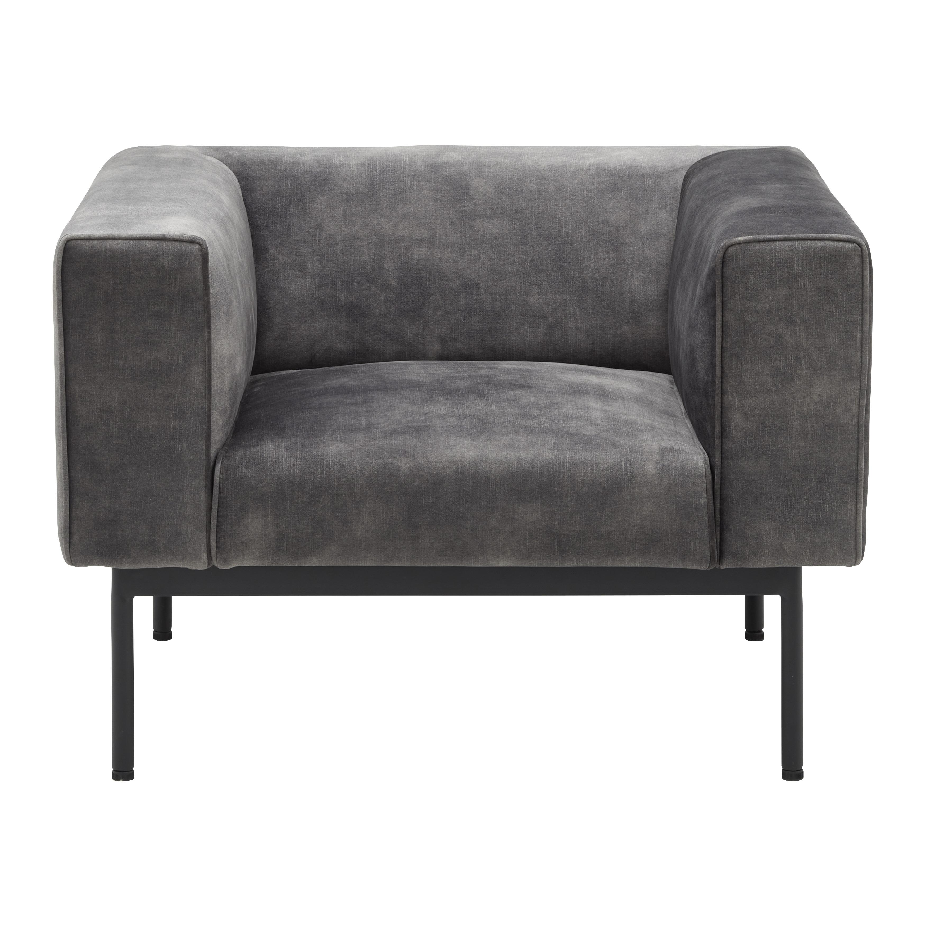 Sessel, dunkelgrau, "Modu", Samt - Dunkelgrau/Schwarz, MODERN, Holz/Textil (92/76/63cm) - Bessagi Home