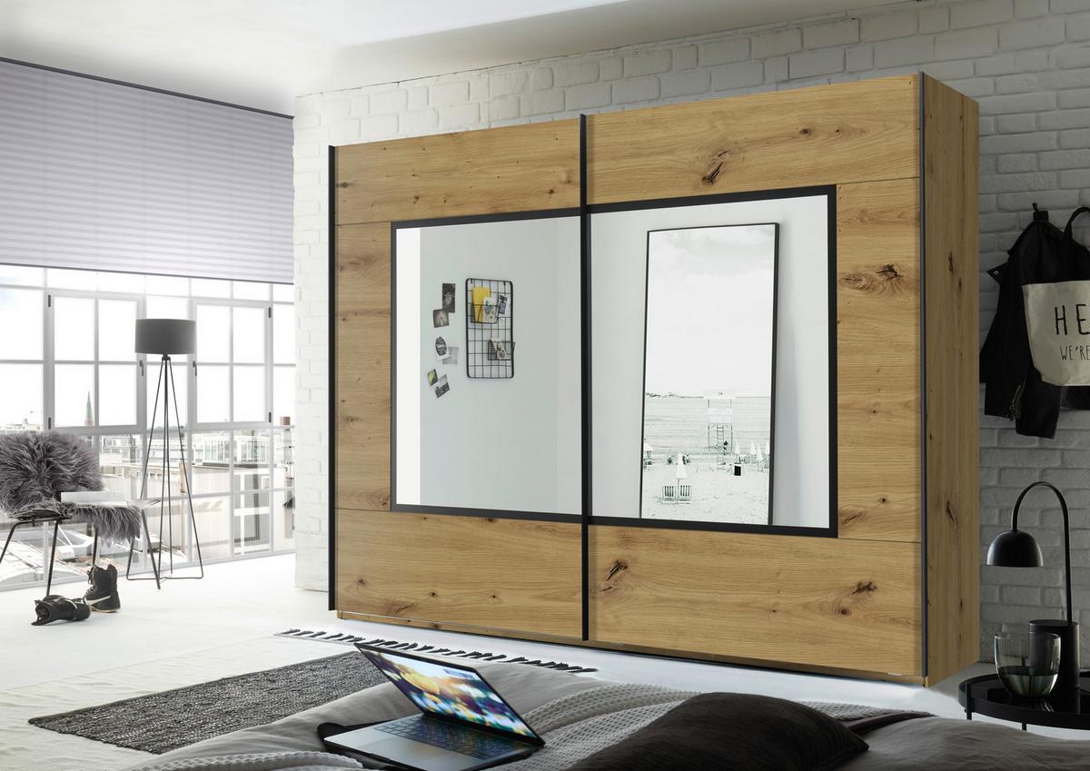 Schwebetürenschrank in Schwarz/Eichefarben - Eichefarben/Schwarz, Konventionell, Glas/Holzwerkstoff (270/210/60cm) - Mömax