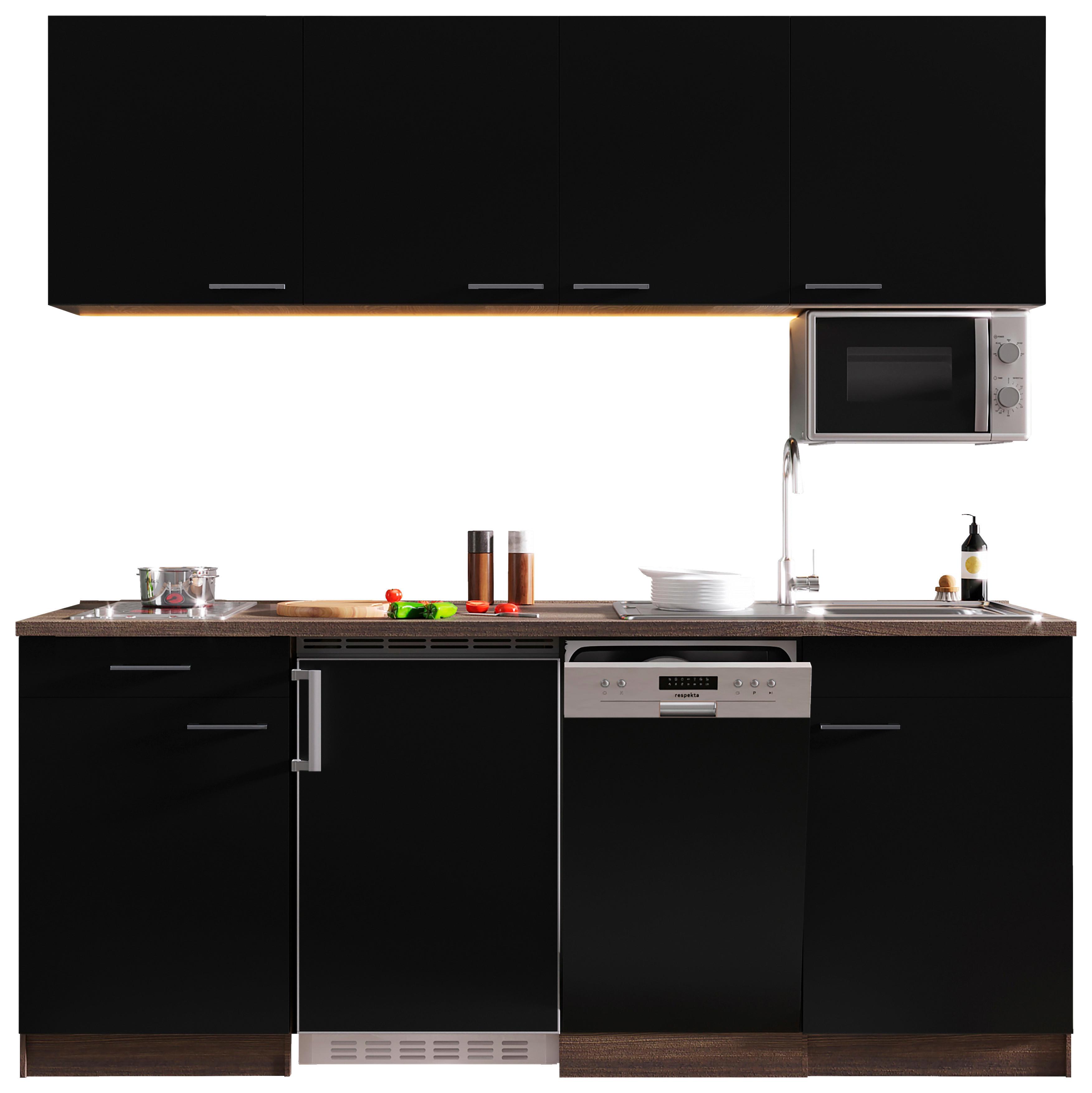 Küchenblock ECONOMY 195 Schwarz/Eiche B: 195 cm - Eichefarben/Schwarz, Basics, Holzwerkstoff (195cm) - Respekta