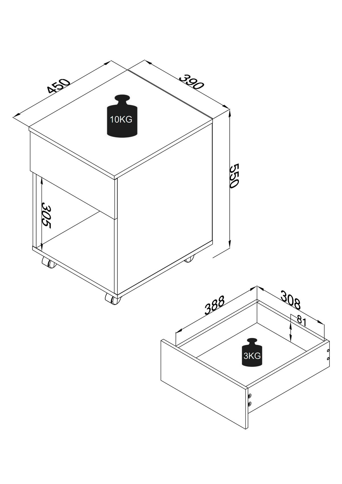 ROLLCONTAINER DALOSA 45 1-SB - Schwarz/Grau, Design, Holzwerkstoff/Kunststoff (39/55/45cm) - MID.YOU