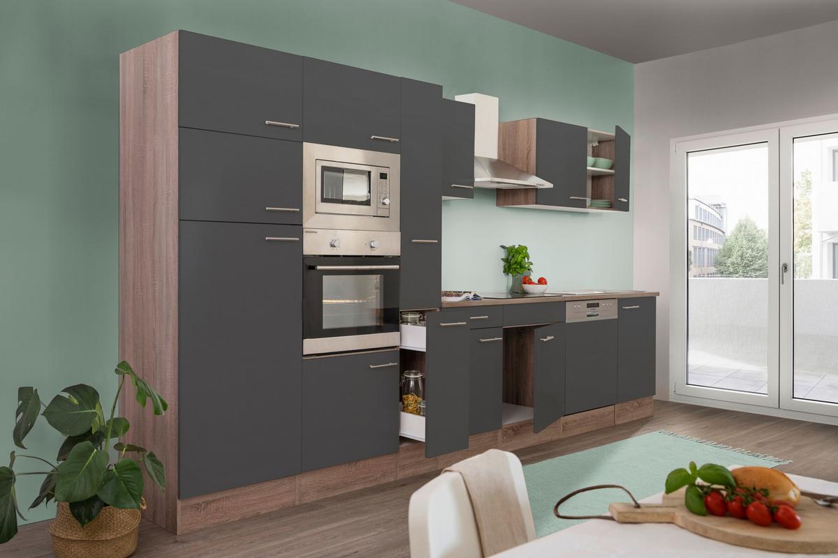 KÜCHENLEERBLOCK LBKB370EYGMIGKE - Edelstahlfarben/Eichefarben, Basics, Holzwerkstoff/Metall (370cm) - Respekta