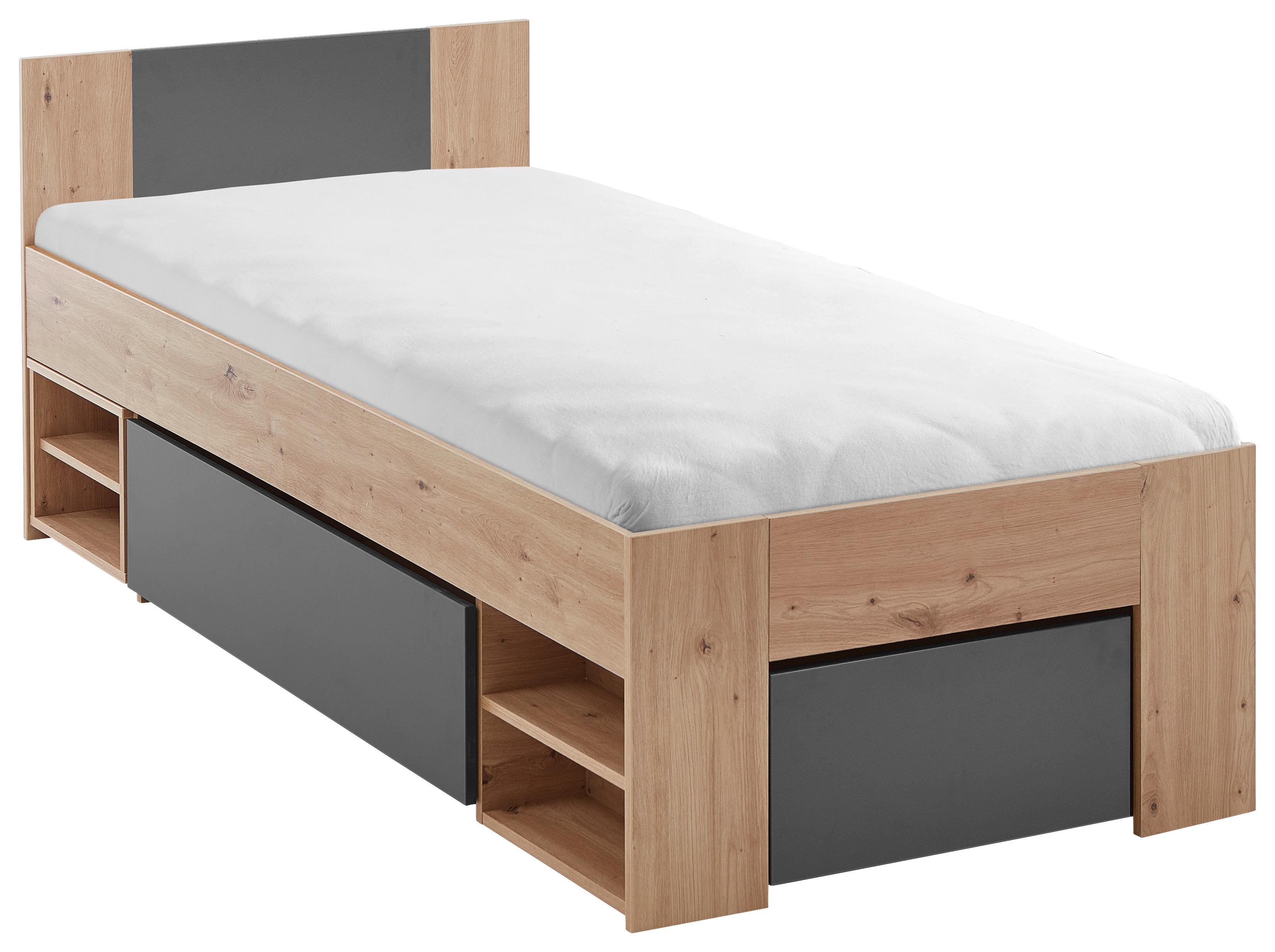 Bett Azurro 2-90 Anthrazit/Eiche Artisan - Anthrazit/Eiche Artisan, MODERN, Holzwerkstoff (90/200cm) - Mömax