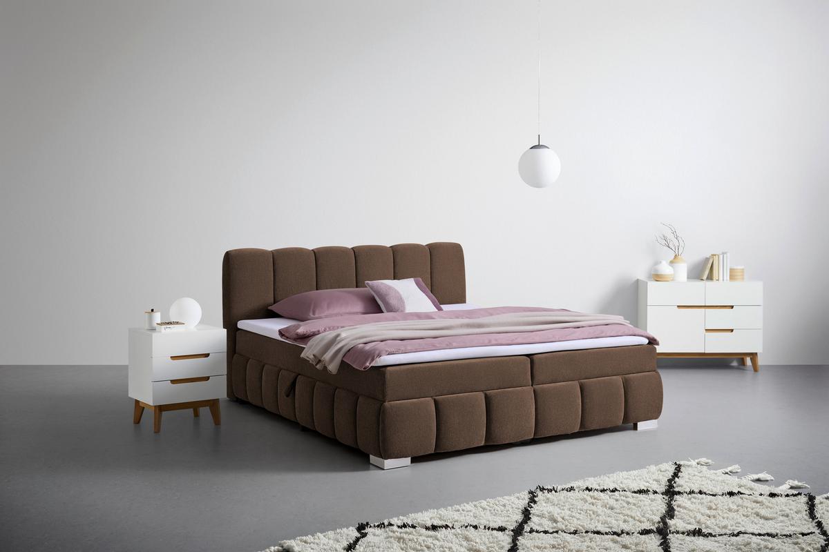 Boxbett Elaris Braun ca. 140x200cm - Chromfarben/Braun, KONVENTIONELL, Kunststoff/Textil (140/200cm) - Mömax