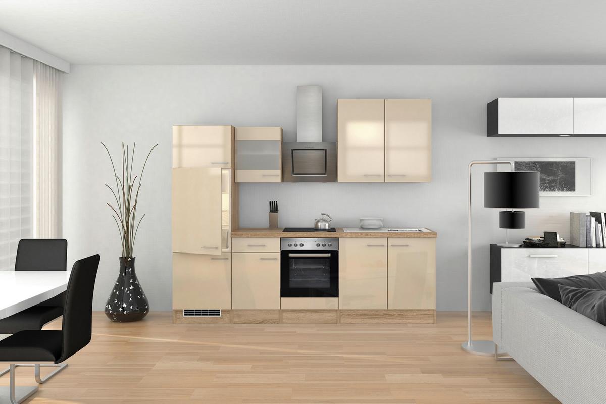 Küchenblock Nepal Kaschmir/Sonoma Eiche - Kaschmir/Edelstahlfarben, MODERN, Glas/Holzwerkstoff (270cm) - FlexWell