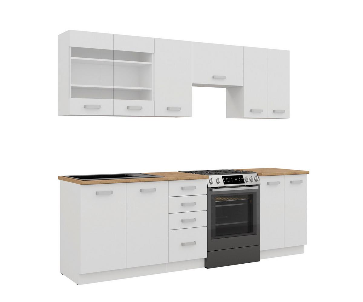 Blok Kuhinja Eko - boja hrasta/bela, Moderno, staklo/pločasti materijal (260/218/60cm) - Modern Living