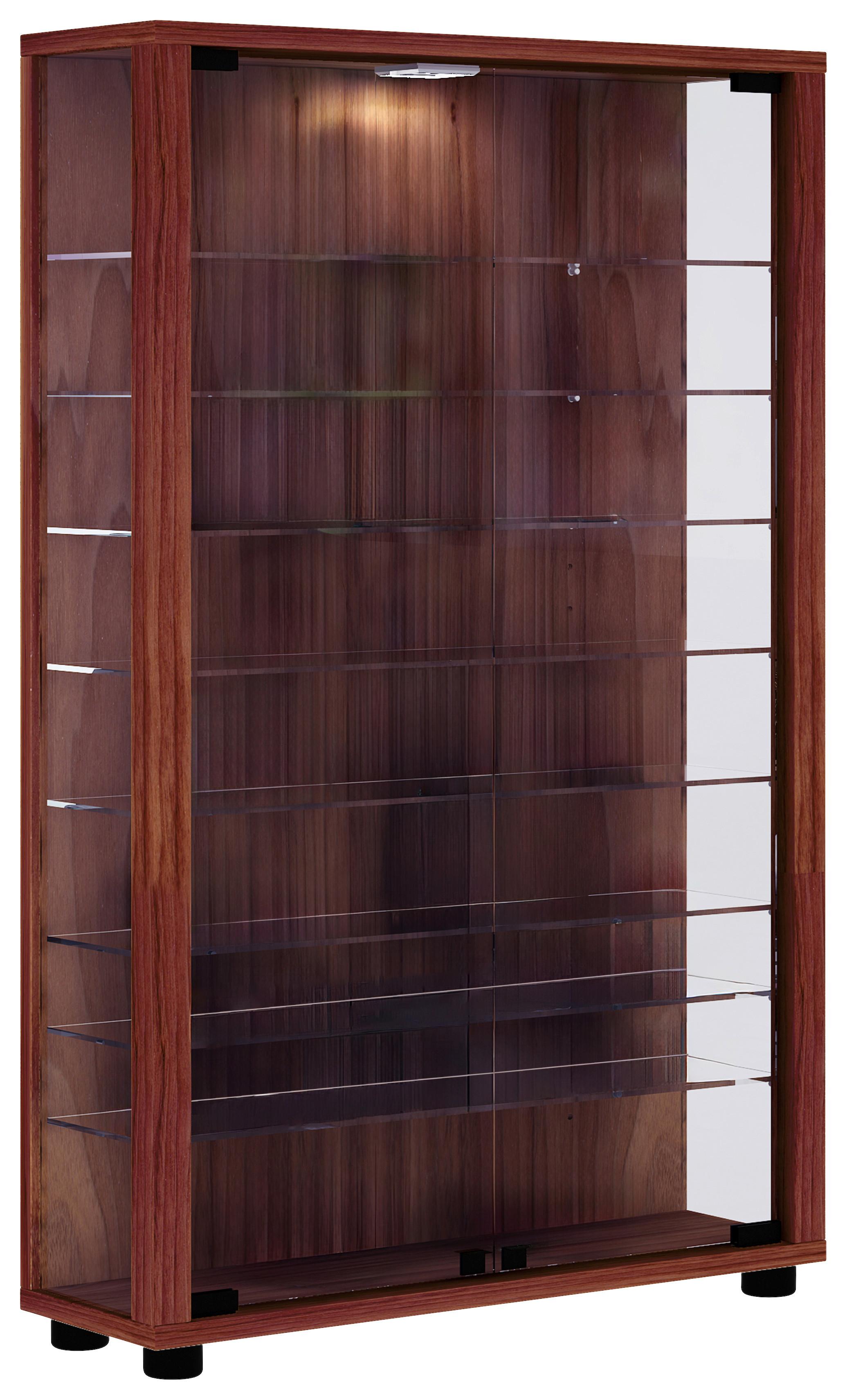 Vitrine Lumo Mini Led - Transparent/Nussbaumfarben, Design, Glas/Holzwerkstoff (59/90/18cm) - MID.YOU
