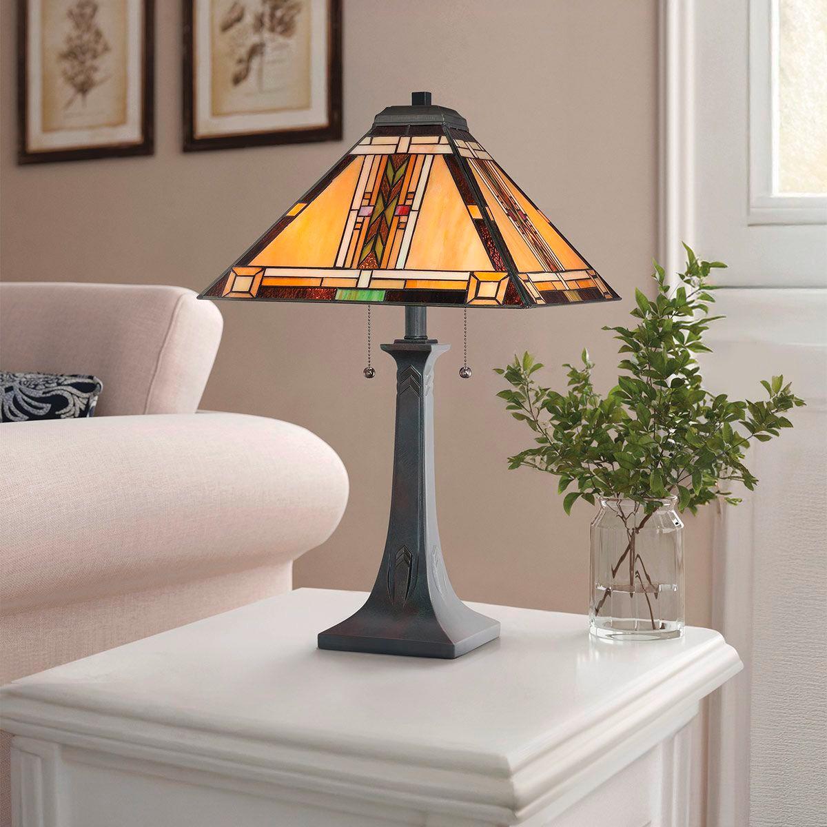 Asztali Lámpa Qz-Navajo-Tl-Vb - sötétbarna/többszínű, Konventionell, üveg/természetes anyagok (40.6/63,1cm) - Elstead Lighting