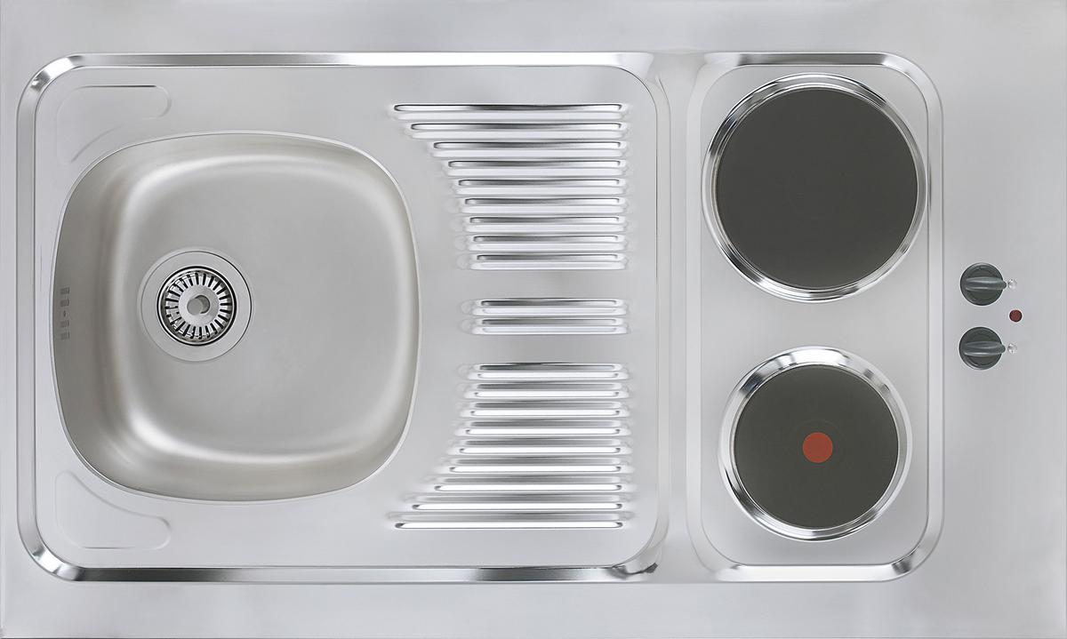 Schrankküche Economy Schwarz mit Geräte B: ca. 104 cm - Edelstahlfarben/Silberfarben, MODERN, Holzwerkstoff/Metall (104/193/67cm) - Respekta