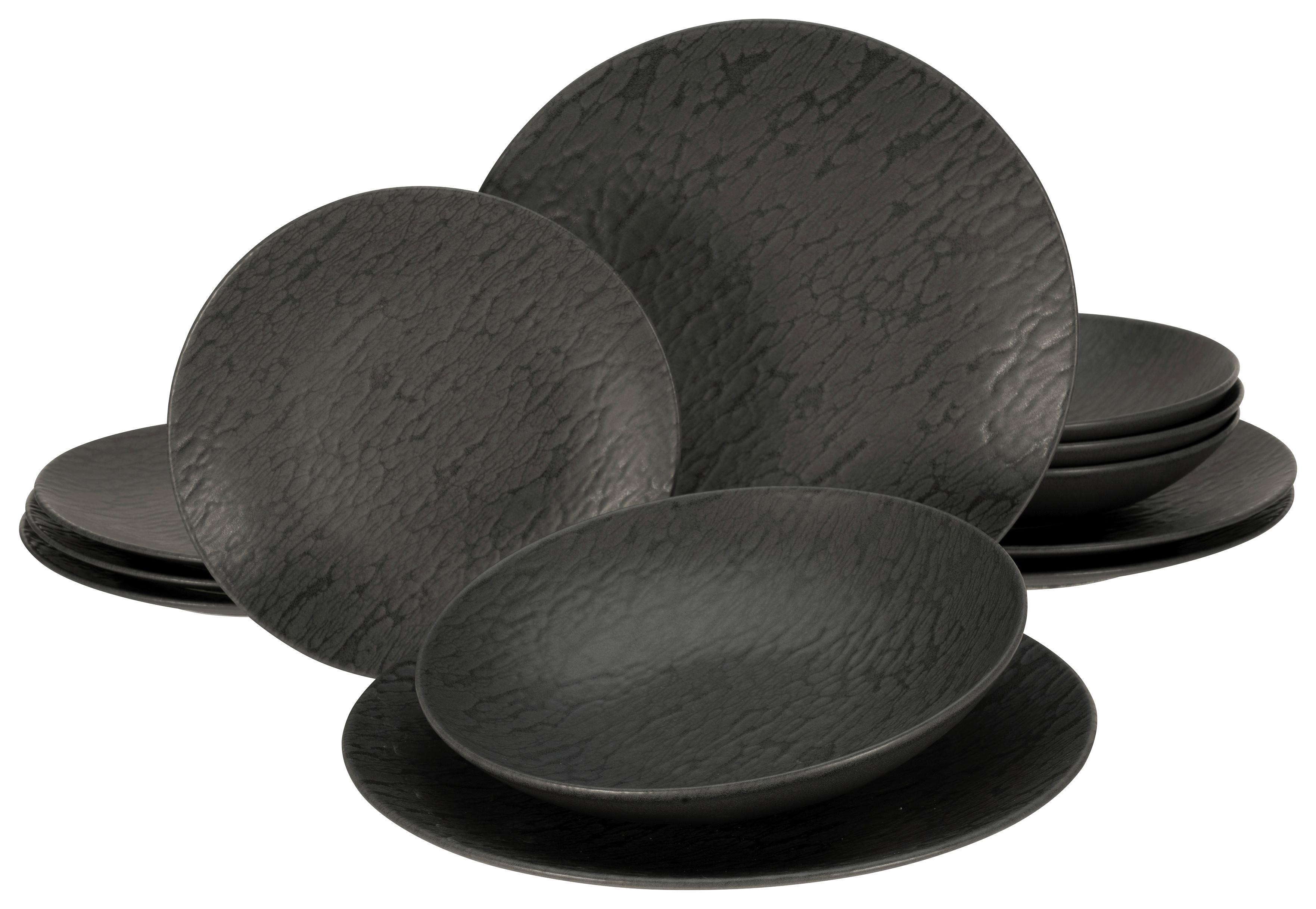 Tafelservice Schwarz, 12-teilig - Schwarz, Trend, Keramik - Creatable