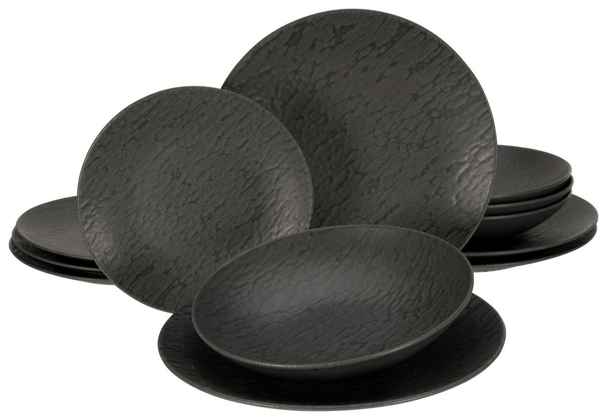 Tafelservice Schwarz, 12-teilig - Schwarz, Trend, Keramik - Creatable