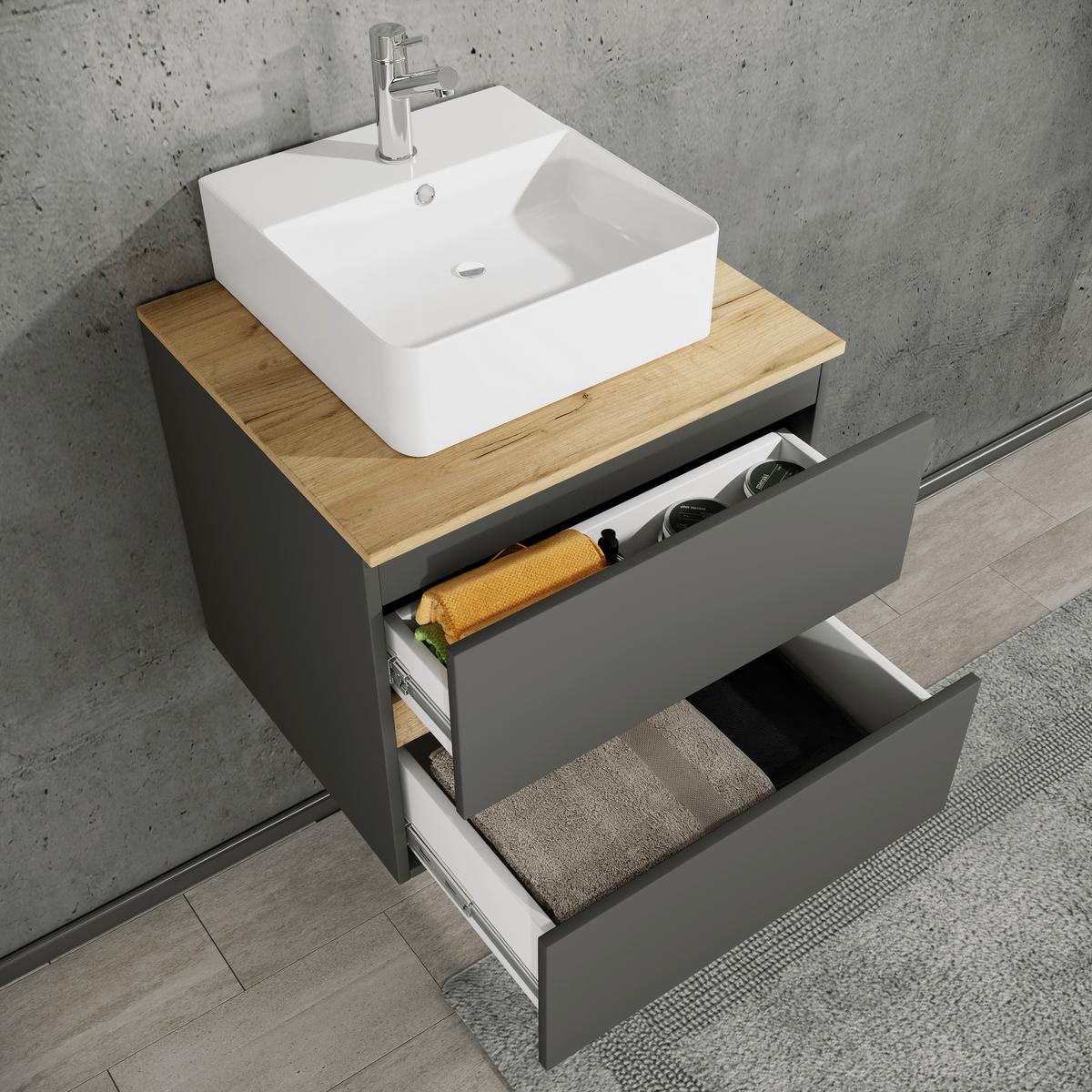 Badezimmer Cosila - Honigeiche/Weiss, Trend, Keramik/Holzwerkstoff (60/67/51cm) - MID.YOU