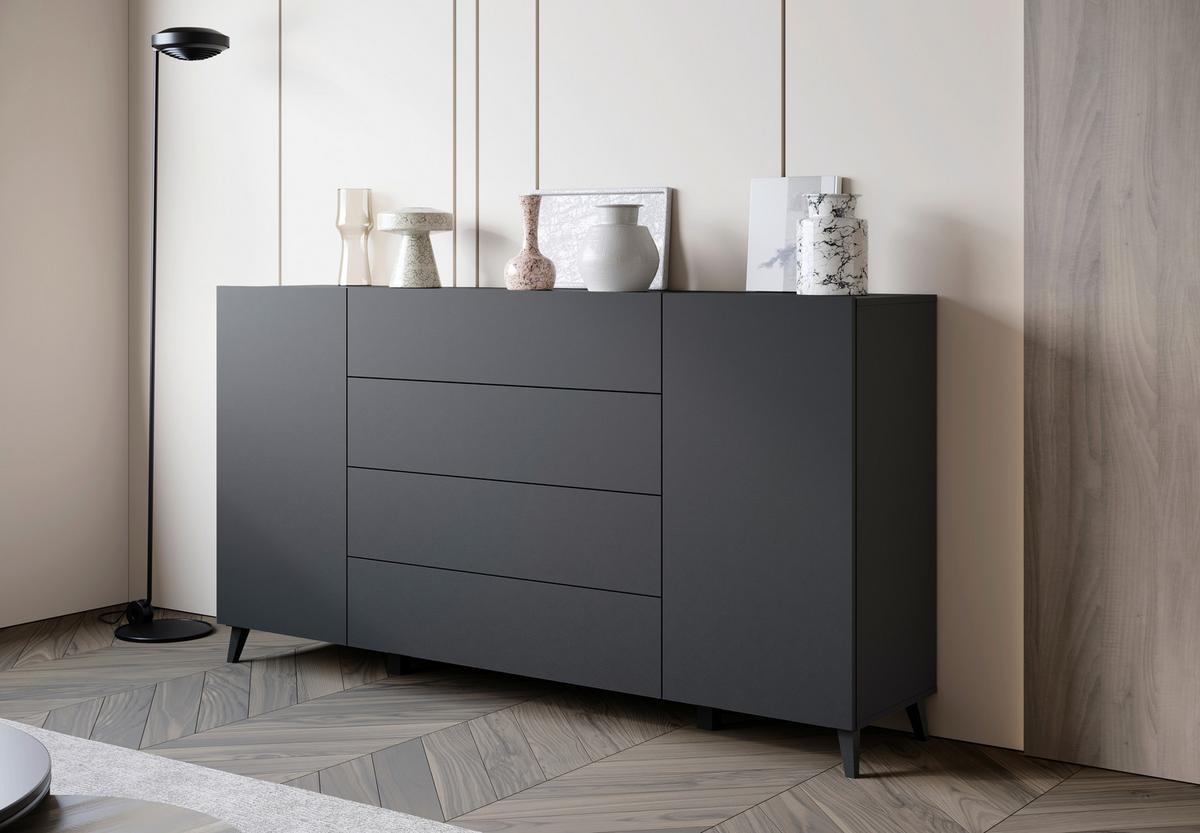 Comodă cu uși PHUKET - negru, Design, material pe bază de lemn (180/95,4/39cm) - P & B