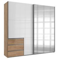 Schwebetürenschrank Level 36D ca. 250 cm Weiß/Eiche Dekor - Chromfarben/Weiß Hochglanz, MODERN, Holzwerkstoff/Metall (250/236/65cm) - MID.YOU