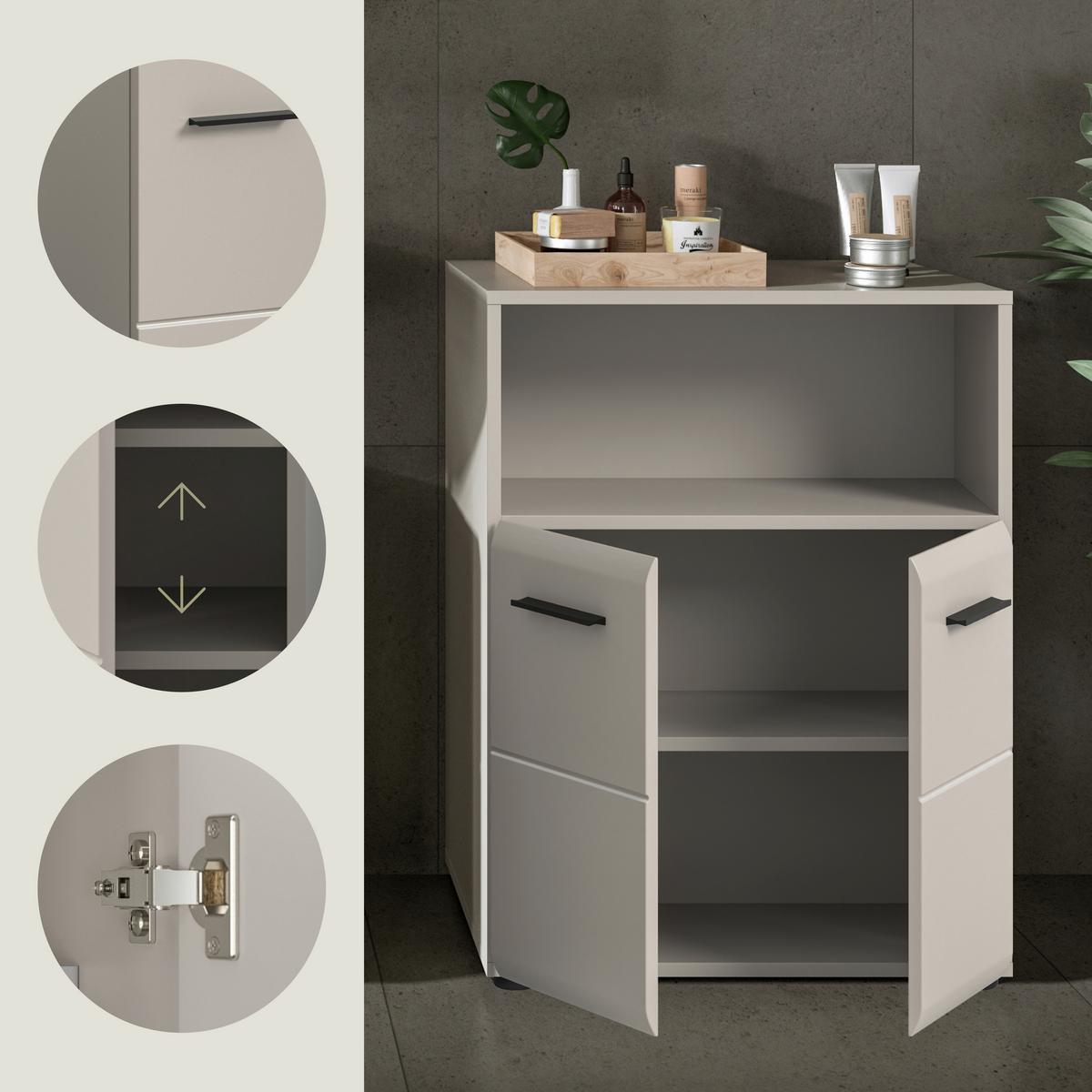 Midischrank Ice Kaschmir - Kaschmir/Schwarz, Trend, Holzwerkstoff/Kunststoff (60/80/30cm) - MID.YOU