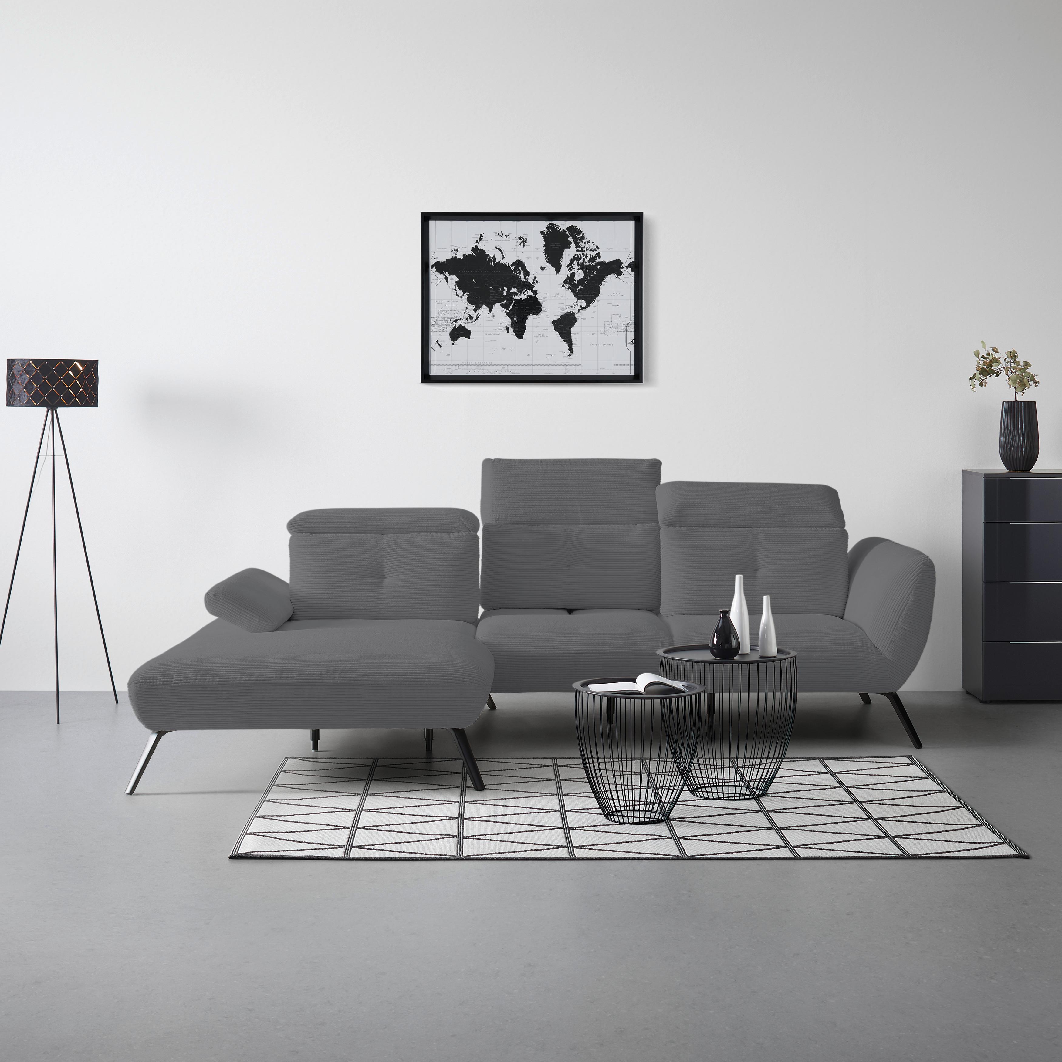 Wohnlandschaft Seattle Grau - Schwarz/Weiß, MODERN, Holzwerkstoff/Textil (196/301cm) - Premium Living