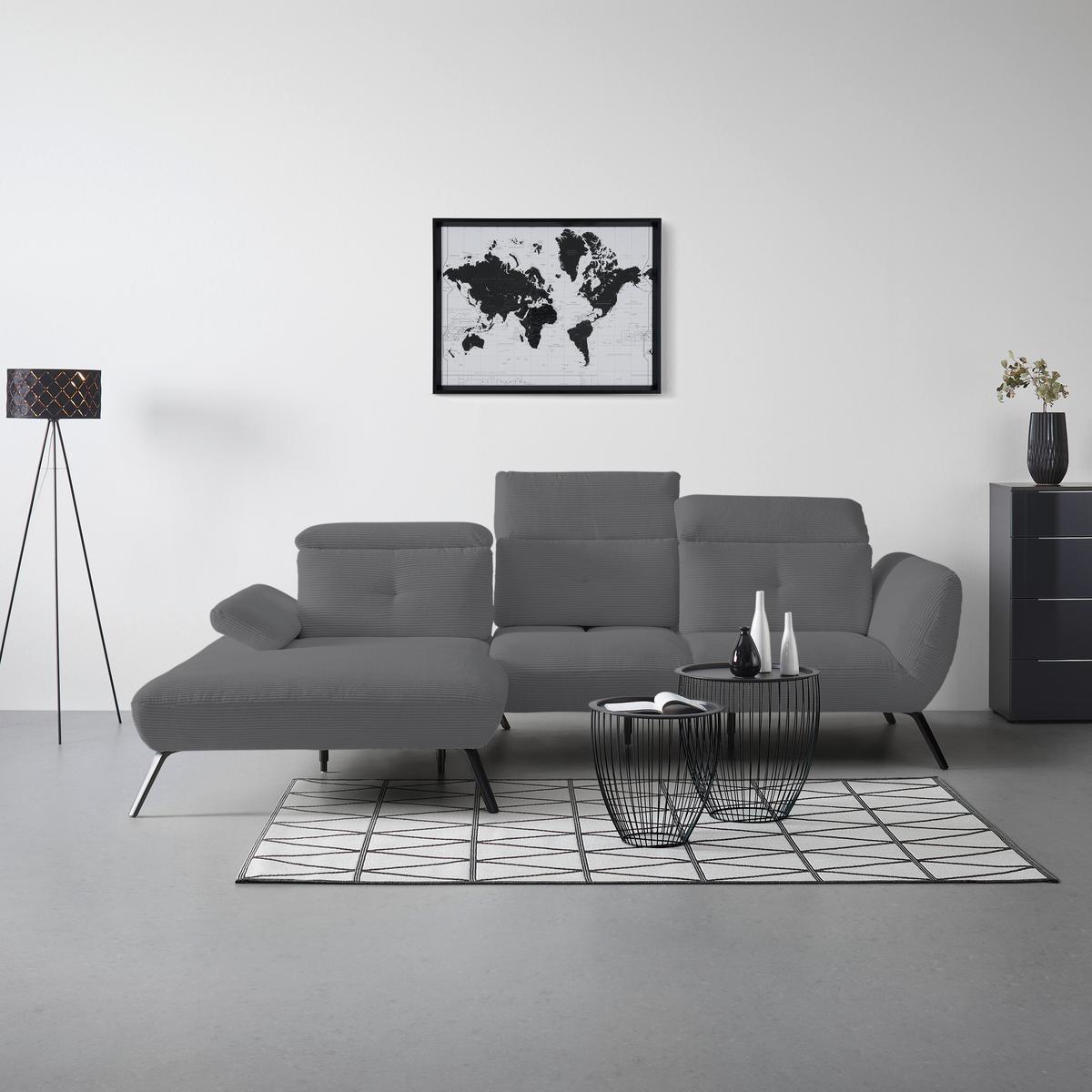 Wohnlandschaft Seattle Grau - Schwarz/Weiß, MODERN, Holzwerkstoff/Textil (196/301cm) - Premium Living