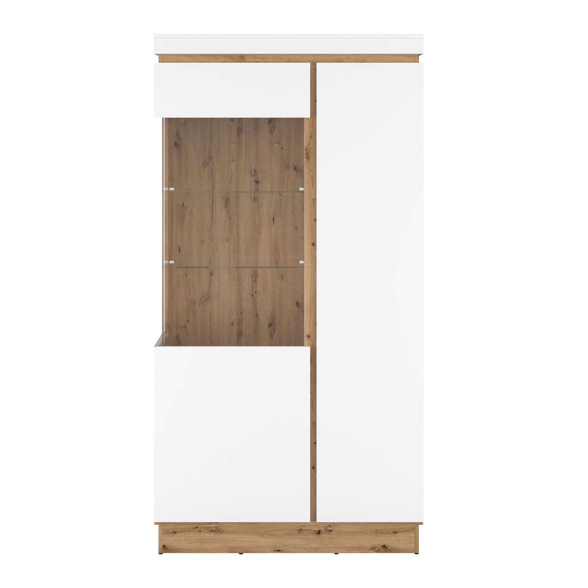 Vitrină CALABRIA - alb/culoare lemn stejar, Trend, sticlă/material pe bază de lemn (103,6/200,5/40cm) - Modern Living