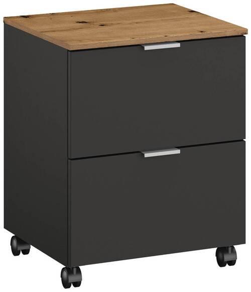 KONTENER NA KÓŁKACH LIMA - kolor aluminiowy/kolor grafitowy, Trend, materiał drewnopochodny/tworzywo sztuczne (40/52/42cm) - Stylife
