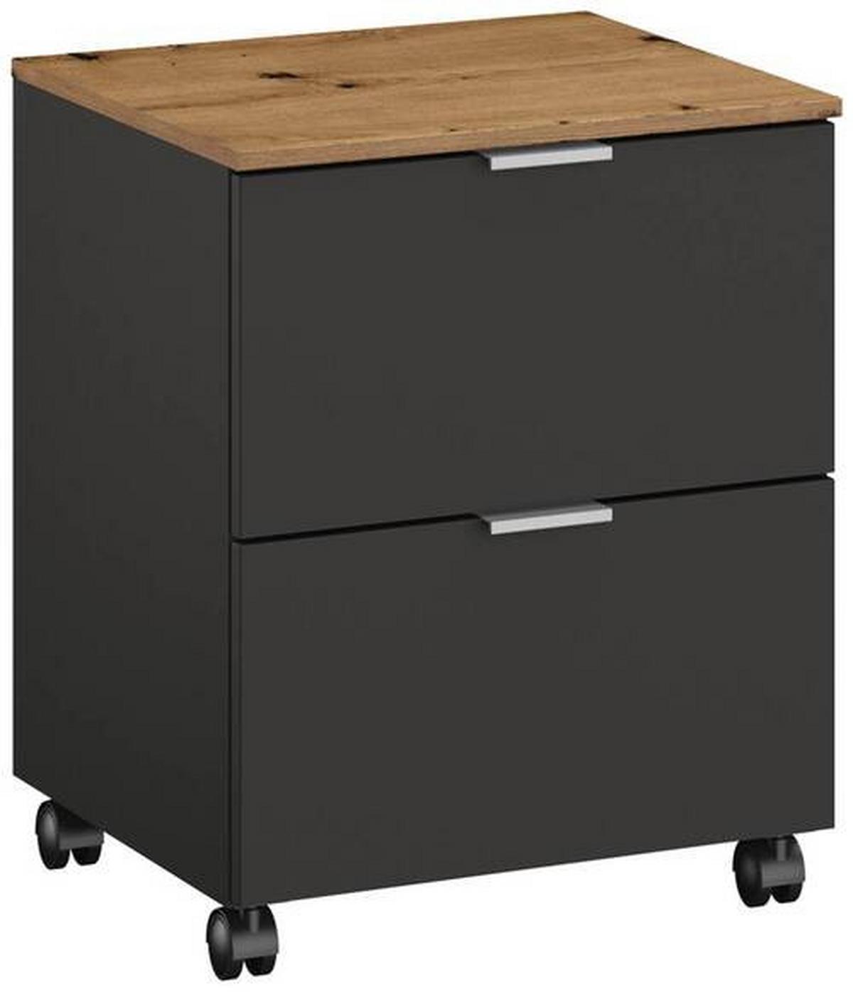 KONTENER NA KÓŁKACH LIMA - kolor aluminiowy/kolor grafitowy, Trend, materiał drewnopochodny/tworzywo sztuczne (40/52/42cm) - Stylife