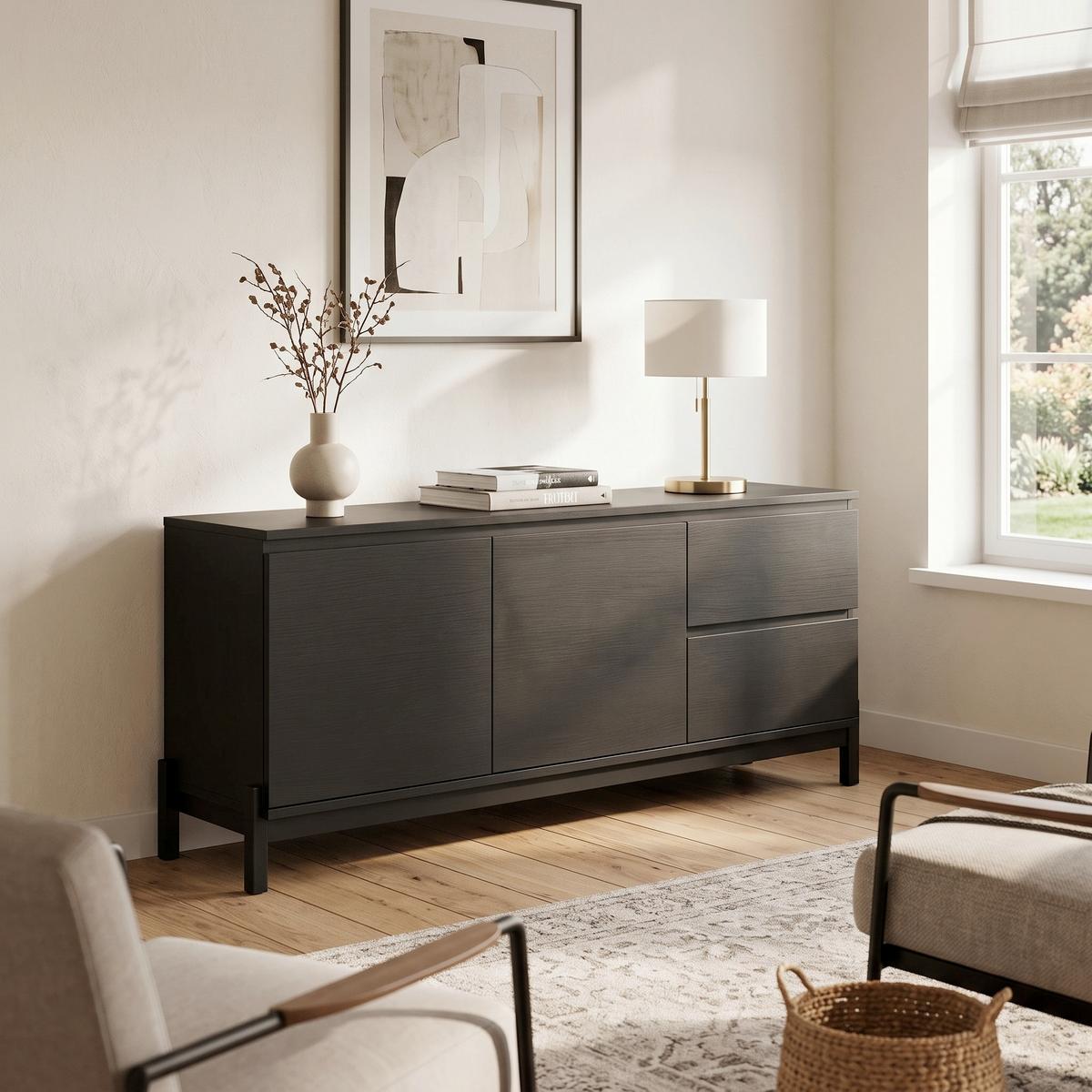 SIDEBOARD CORPUS - Schwarz, Design, Holzwerkstoff/Metall (135/56/40cm) - Livetastic