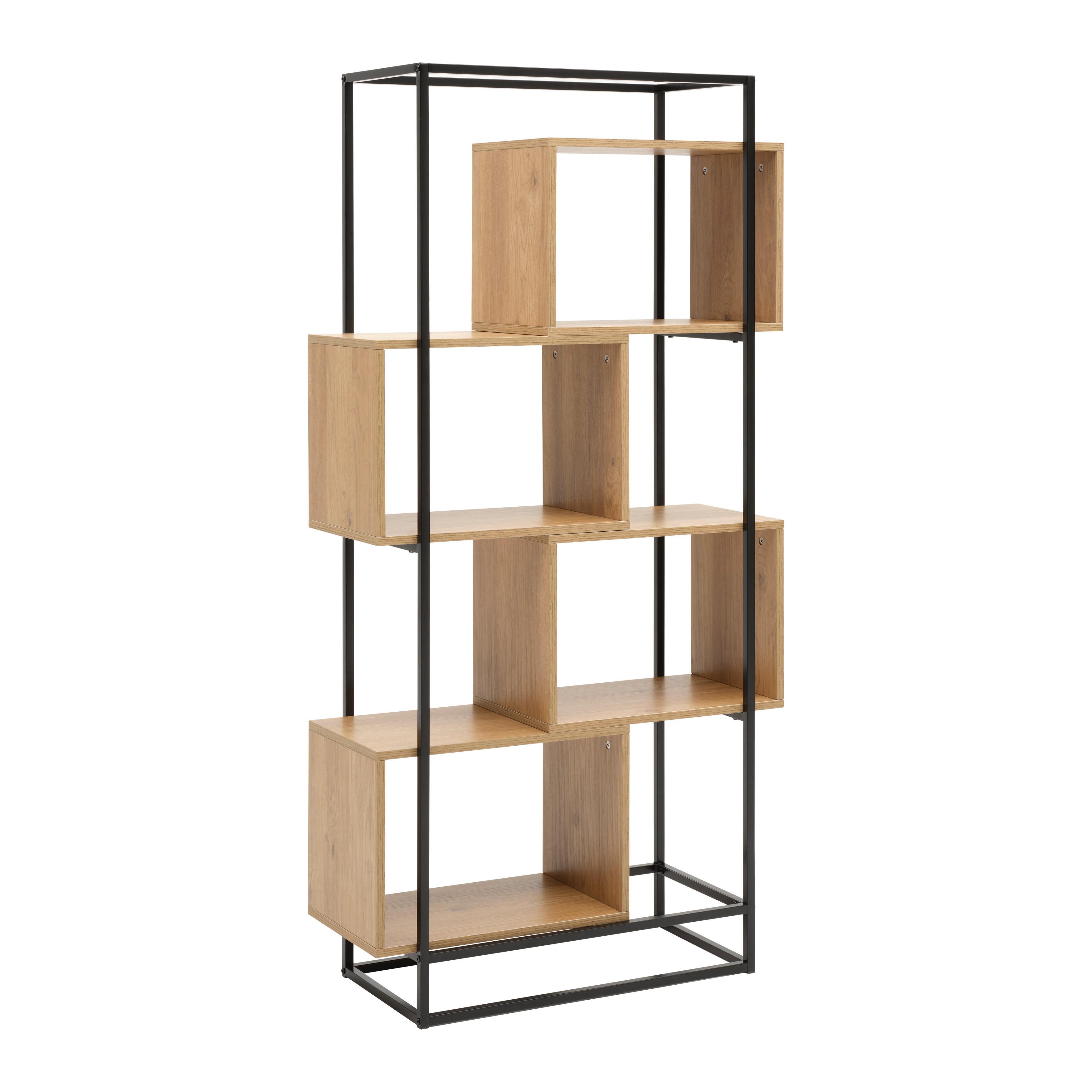 HYLLA ADRIAN -EXKLUSIV- - svart/naturfärgad, Modern, metall/trämaterial (80/160/33,2cm) - Mömax