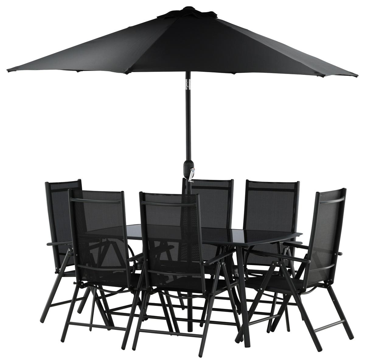 Gartentischgruppe Brekki Schwarz, pulverbeschichtet - Schwarz, KONVENTIONELL, Glas/Metall - Gardenson