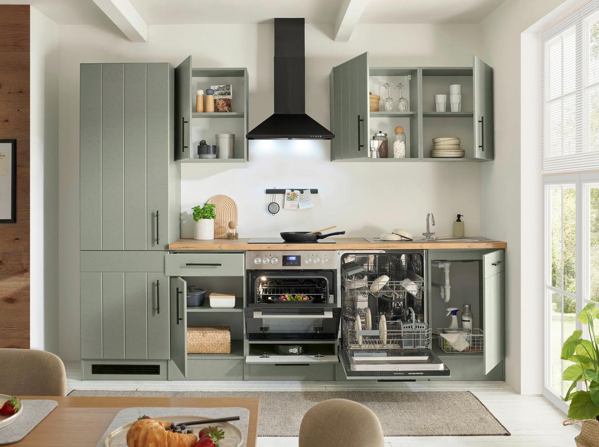 Küchenblock Anton m. Geräte Wildeiche/Schilfgrün - Schilfgrün/Wildeiche, Trend, Holzwerkstoff/Metall (280cm) - Respekta