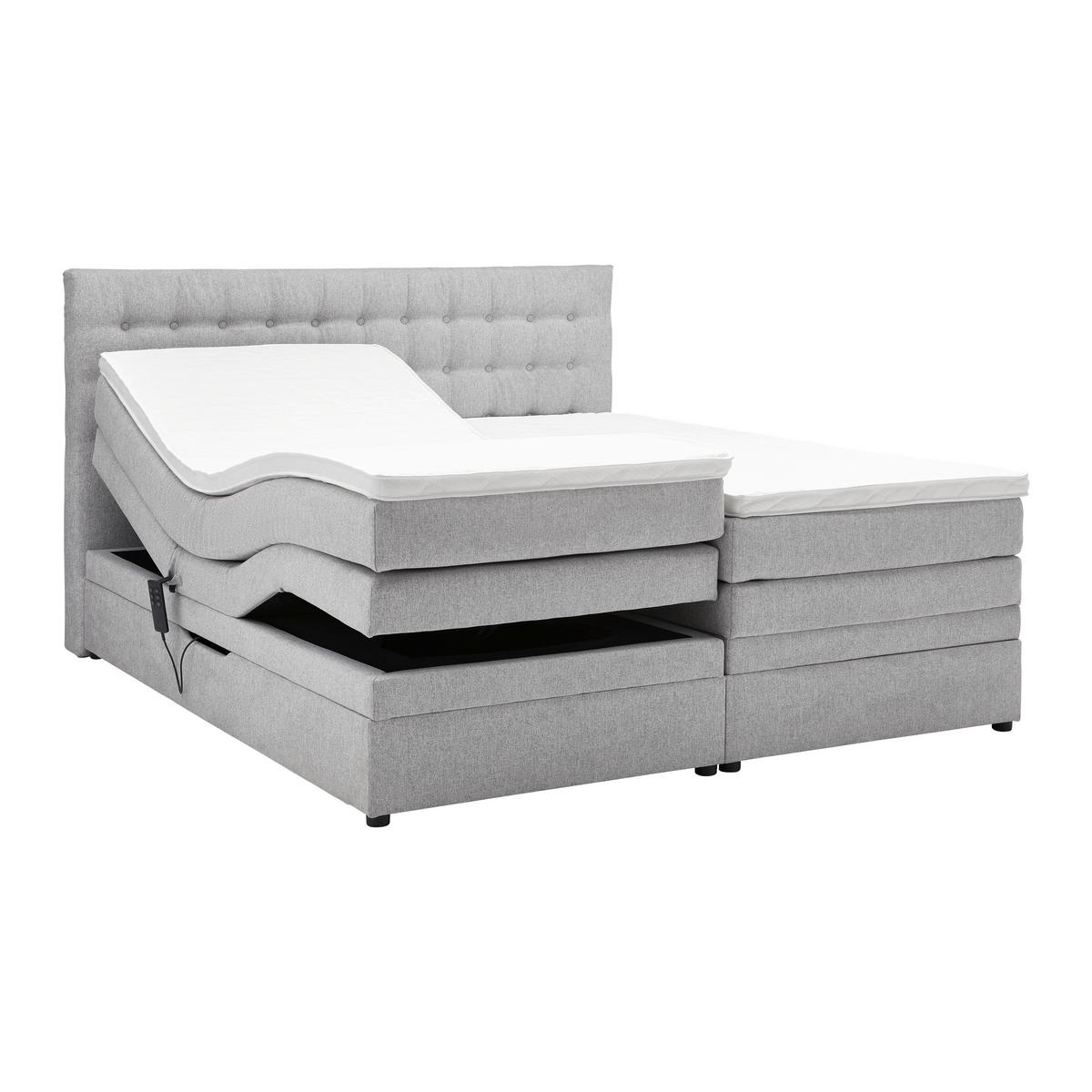 Boxspringbett Luzern Hellgrau ca. 180x200cm - Hellgrau/Schwarz, KONVENTIONELL, Kunststoff/Textil (180/200cm) - Premium Living