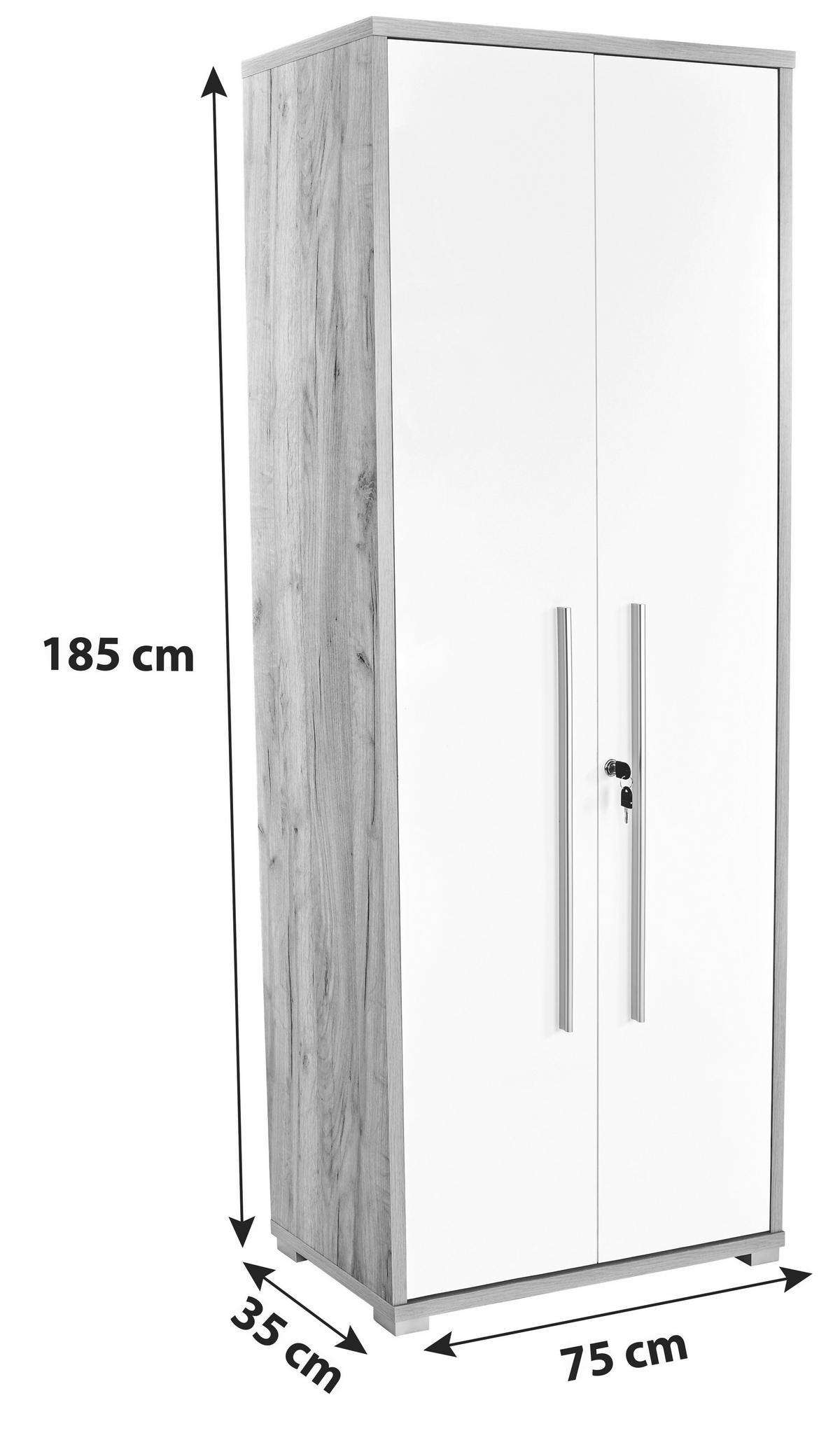 Polica 2 Vrata Profi - bijela/boje hrasta, Moderno, drvni materijal (75/185/35cm) - Modern Living