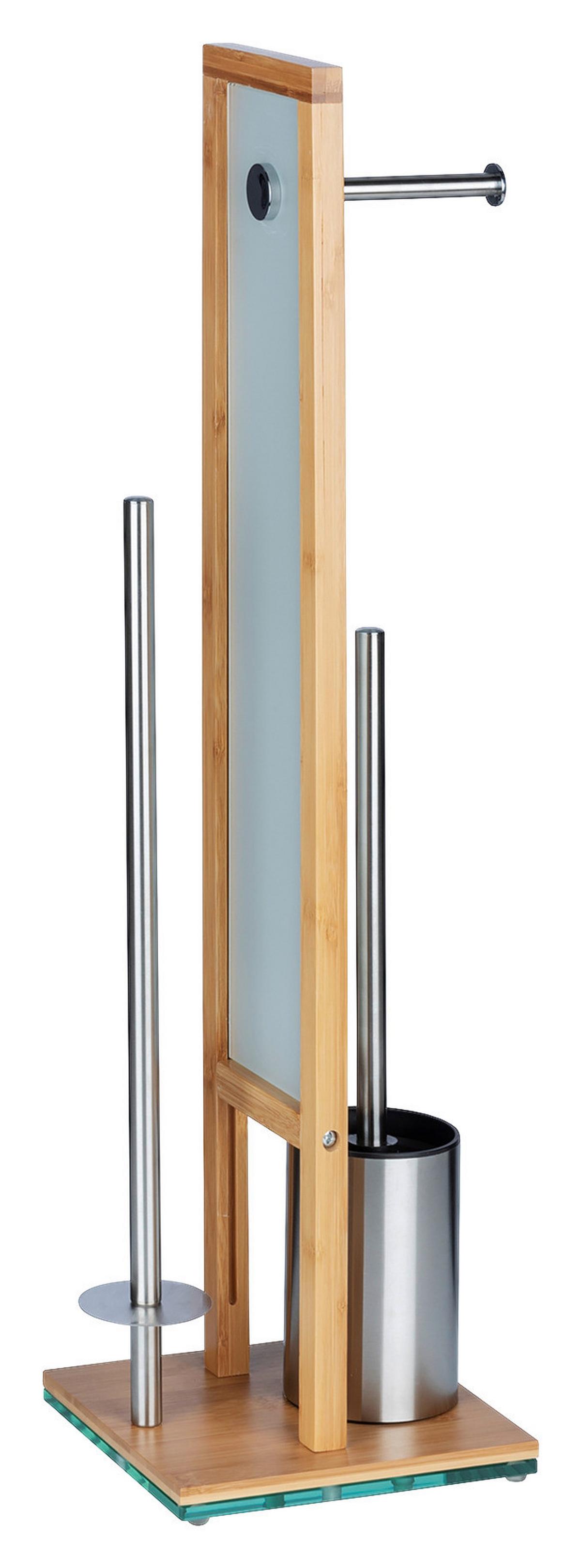 KOMPLET DO WC RIVALTA -SB- - biały/kolor chromowy, Basics, tworzywo sztuczne/drewno (23/70/18cm) - Wenko