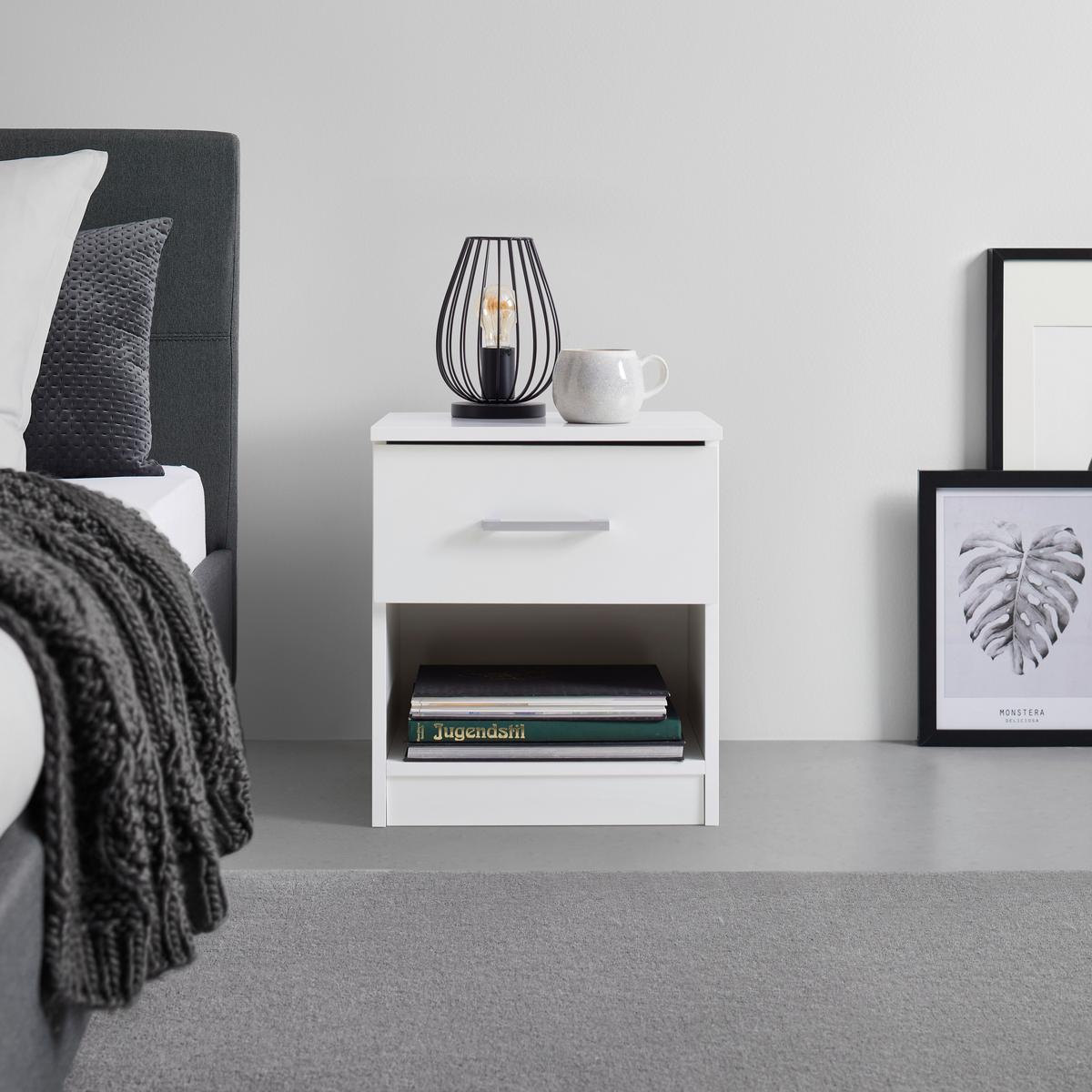 Nachttisch Lasse 1 Weiß - Weiß/Grau, KONVENTIONELL, Holzwerkstoff/Kunststoff (41/48/32cm) - Based