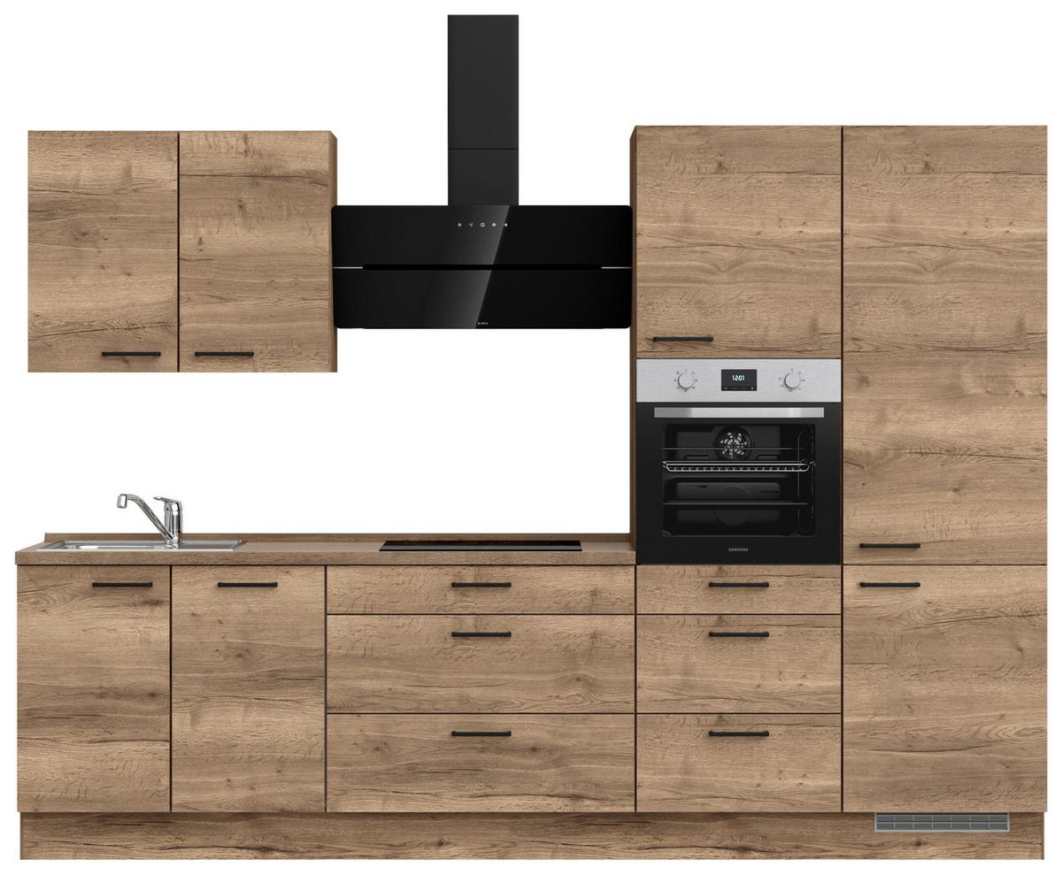 Küchenblock Structura High m. Geräten Eiche dunkel - Eiche dunkel/Schwarz, MODERN, Holzwerkstoff/Metall (300cm) - Nobilia