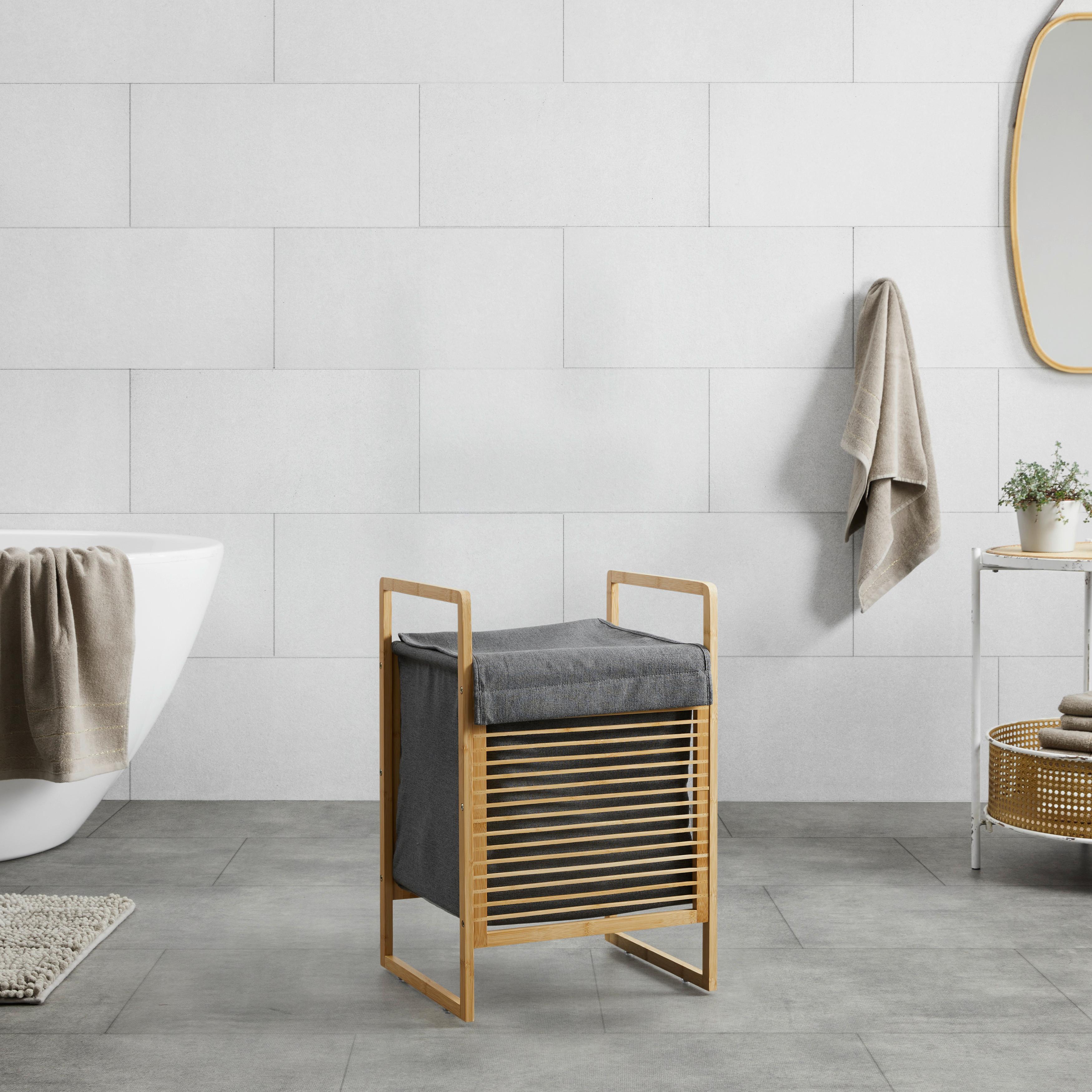 Szennyestartó Elija - sötétszürke, Modern, textil/fa (40/35/61cm) - Bessagi Home