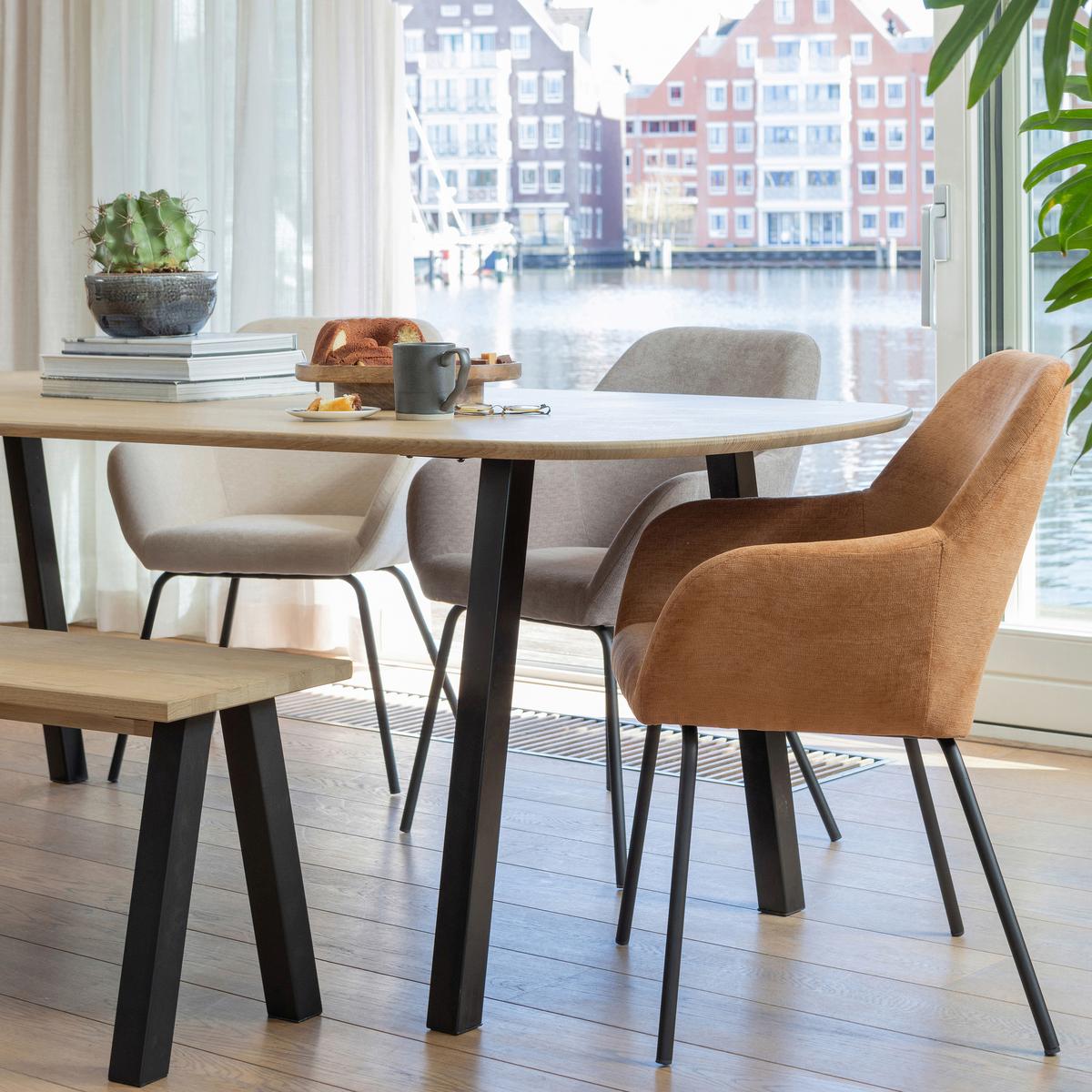 Sitzbank Tablo Eichefarben B: 160cm - Eichefarben/Schwarz, MODERN, Holz/Metall (160/46/35cm) - Livetastic