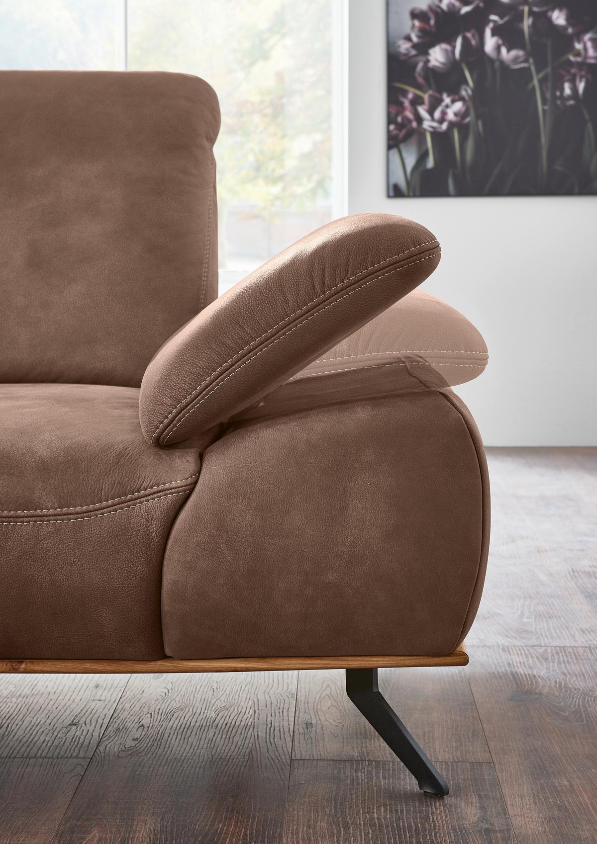 Wohnlandschaft Erling Braun - Beige/Schwarz, MODERN, Leder/Metall (187/89/322cm) - Premium Living