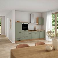 Küchenblock Senso Low m. Geräten Olivgrün - Eichefarben/Schwarz, MODERN, Holzwerkstoff/Metall (300cm) - Nobilia