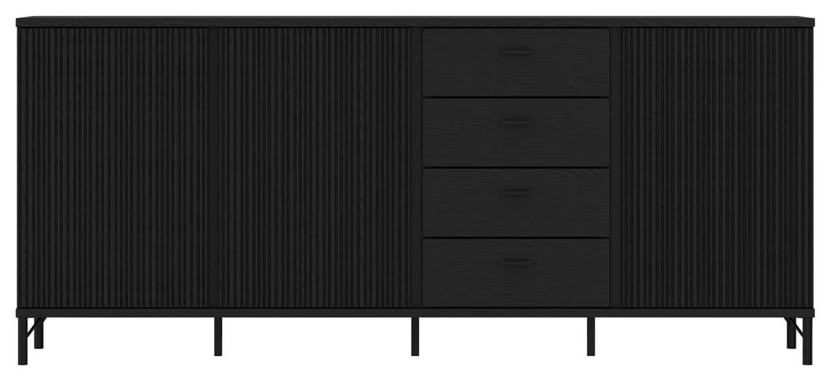 Comodă cu uși LUSAKA - negru, Trend, material pe bază de lemn (200/87/40cm) - Premium Living