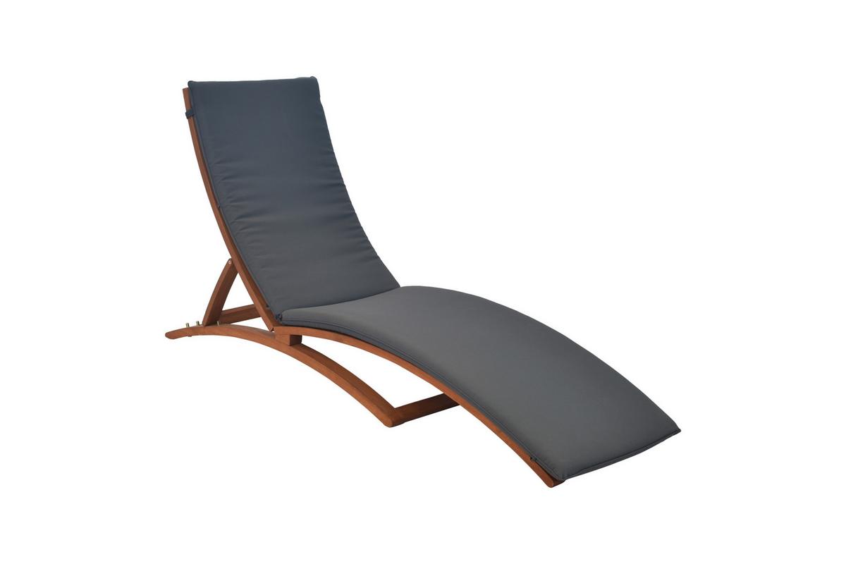 Vrtni Ležalnik Cuba, Siva, Z Blazino - barve lesa evkaliptusa/antracit, Konvencionalno, tekstil/les (60/105/208cm) - Gardenson