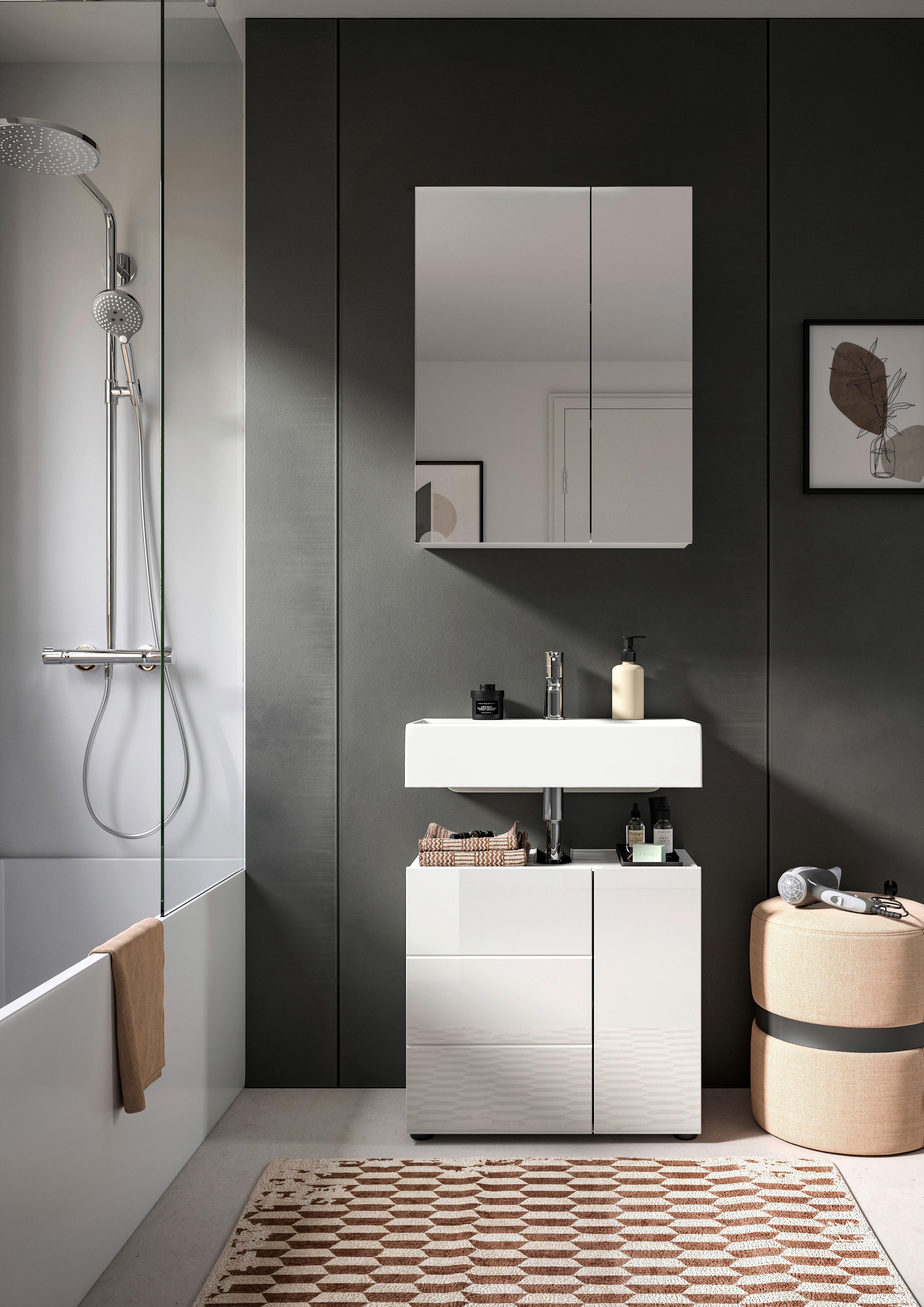 Badezimmer Vira 2-tlg. ca. 60 cm Weiß - Weiß Hochglanz/Schwarz, MODERN, Holzwerkstoff/Kunststoff (60cm) - MID.YOU