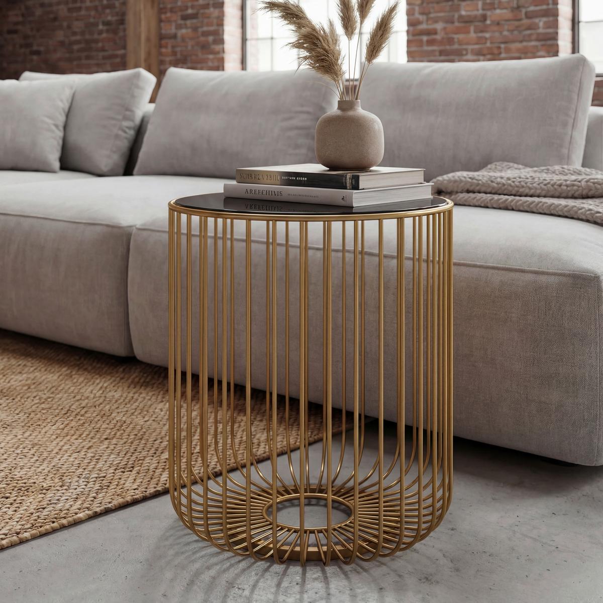 Masă Auxiliară Wl7.508 - auriu, Design, sticlă/metal (40/40/47cm) - Livetastic