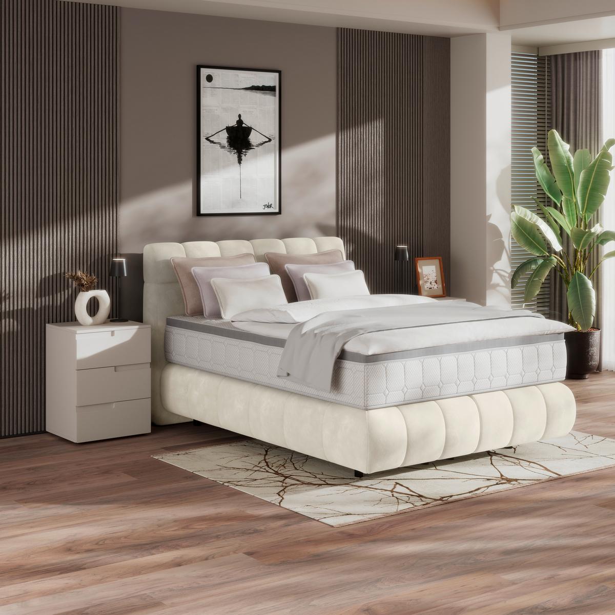 Boxspring Krevet Nobu - crna/boje šampanjca, Trend, drvo/tekstil (140/200cm) - Premium Living