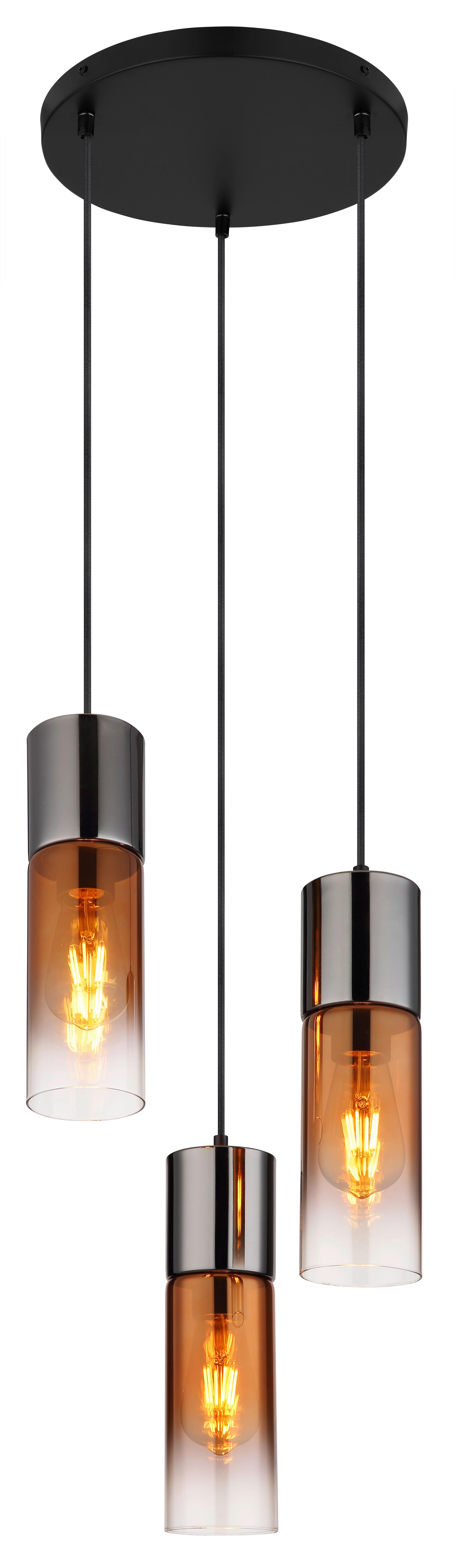 Hängeleuchte Annika Kupferfarben max. 25 Watt - Klar/Schwarzchrom, Design, Glas/Textil (34/150cm) - Globo