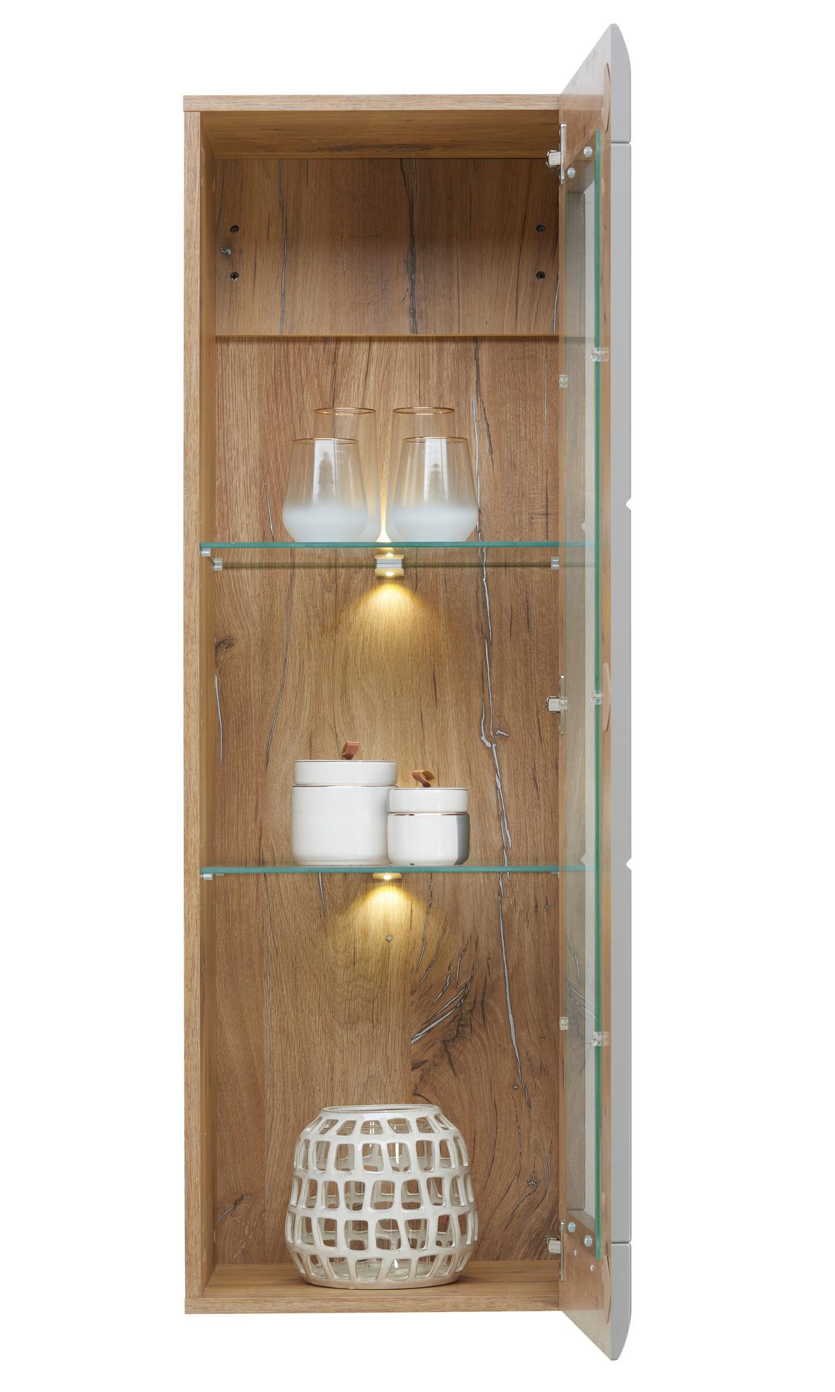 Vitrină suspendată Auris - gri, Modern, sticlă/material pe bază de lemn (40,3/123,4/37,1cm) - Modern Living