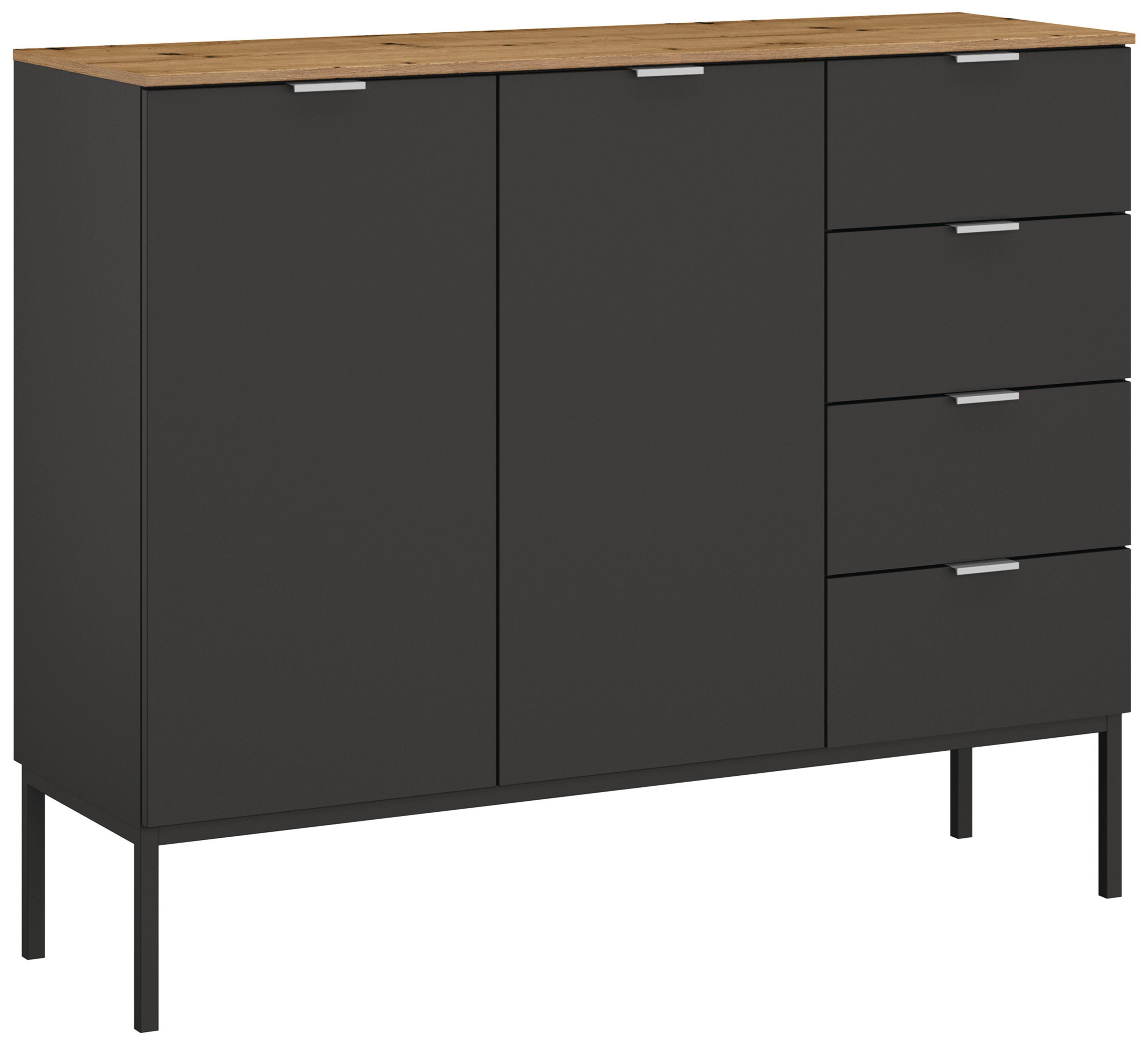 Široka Komoda Lima, Barva Grafita, Barva Hrasta - barve aluminija/barve grafita, Trend, kovina/leseni material (120/100/42cm) - Stylife