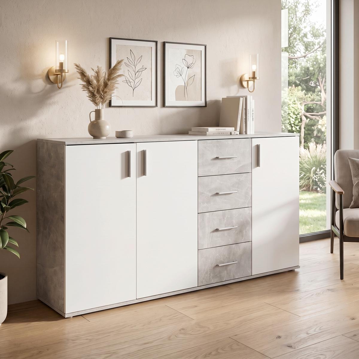 Komoda Ina 04 - bijela/svijetlo siva, Moderno, drvni materijal/plastika (175,8/94,8/38,3cm) - Modern Living