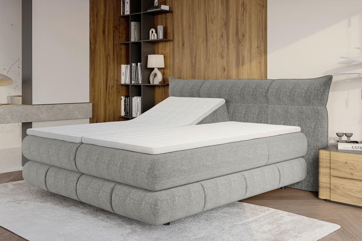 Boxspringbett Auris Grau ca. 180x200cm - Schwarz/Grau, KONVENTIONELL, Kunststoff/Textil (180/200cm) - Sembella