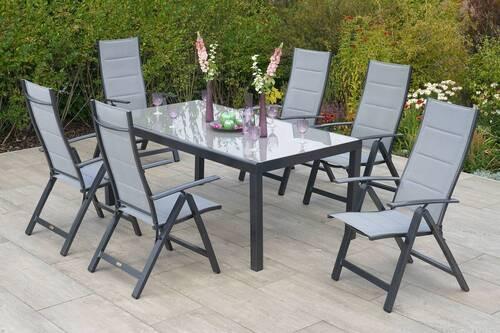 Gartenset Florenz Graphitfarben/Grau - Graphitfarben/Grau, MODERN, Glas/Textil - Gardenson